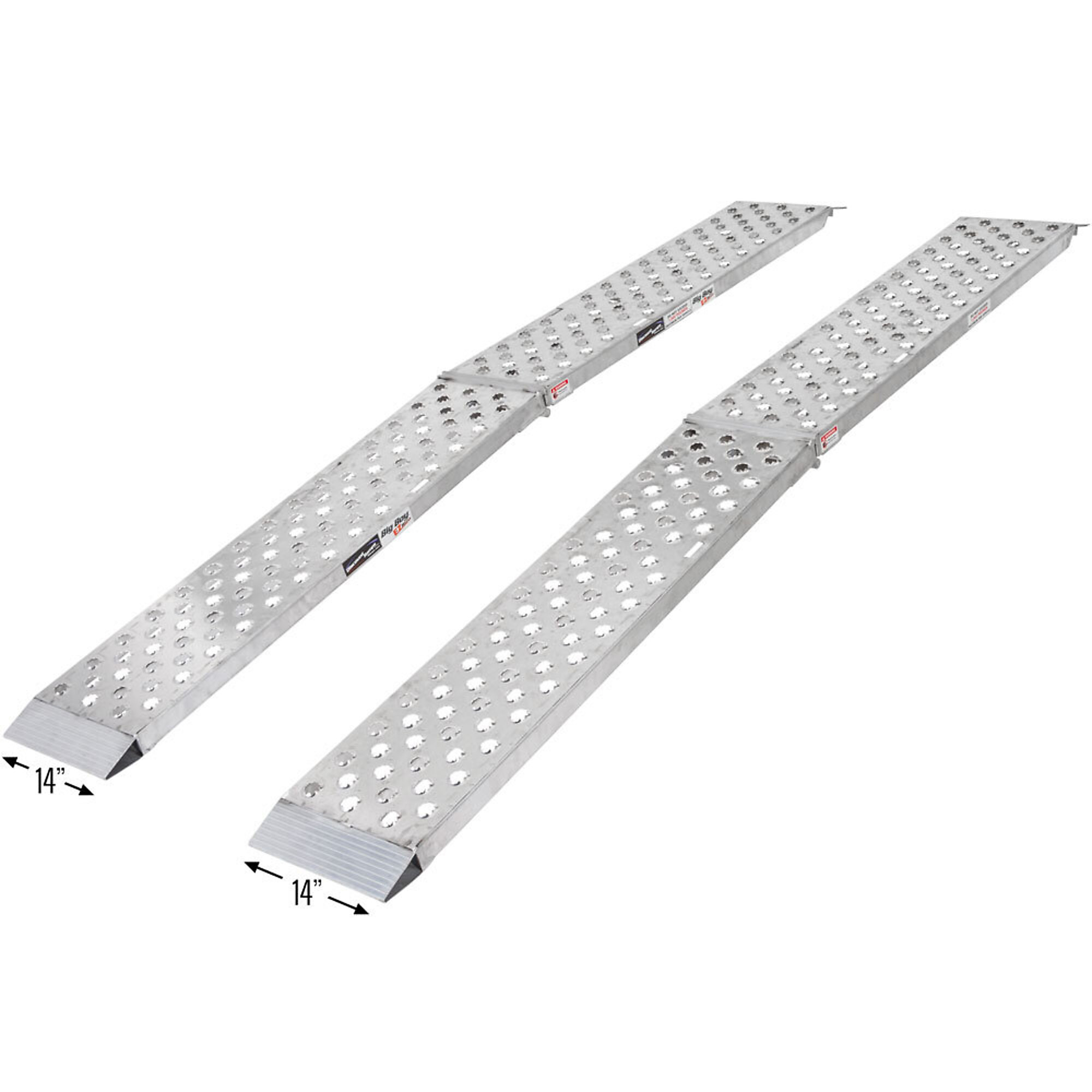 Black Widow, 8ft. x 14in. W Alum. Arched Dual Folding ATV Ramps, Max. Ramp Length 96 in, Surface Width 14 in, Total Capacity 3000 lb, Model# MF2-9614-EZ