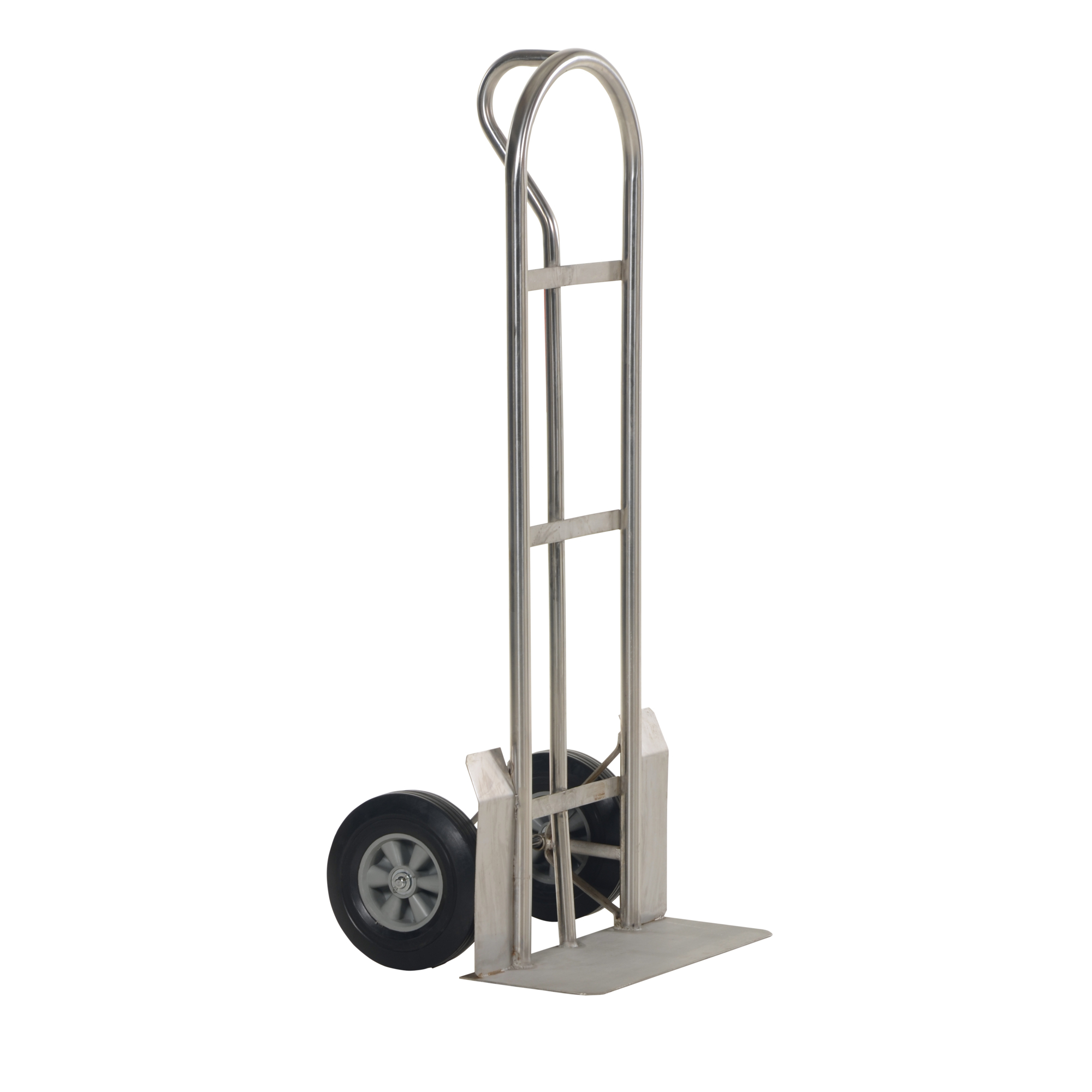 Vestil Stainless Steel Heavy Duty P-Handle Truck with Hard Rubber Wheels 600 Lb. Capacity Silver