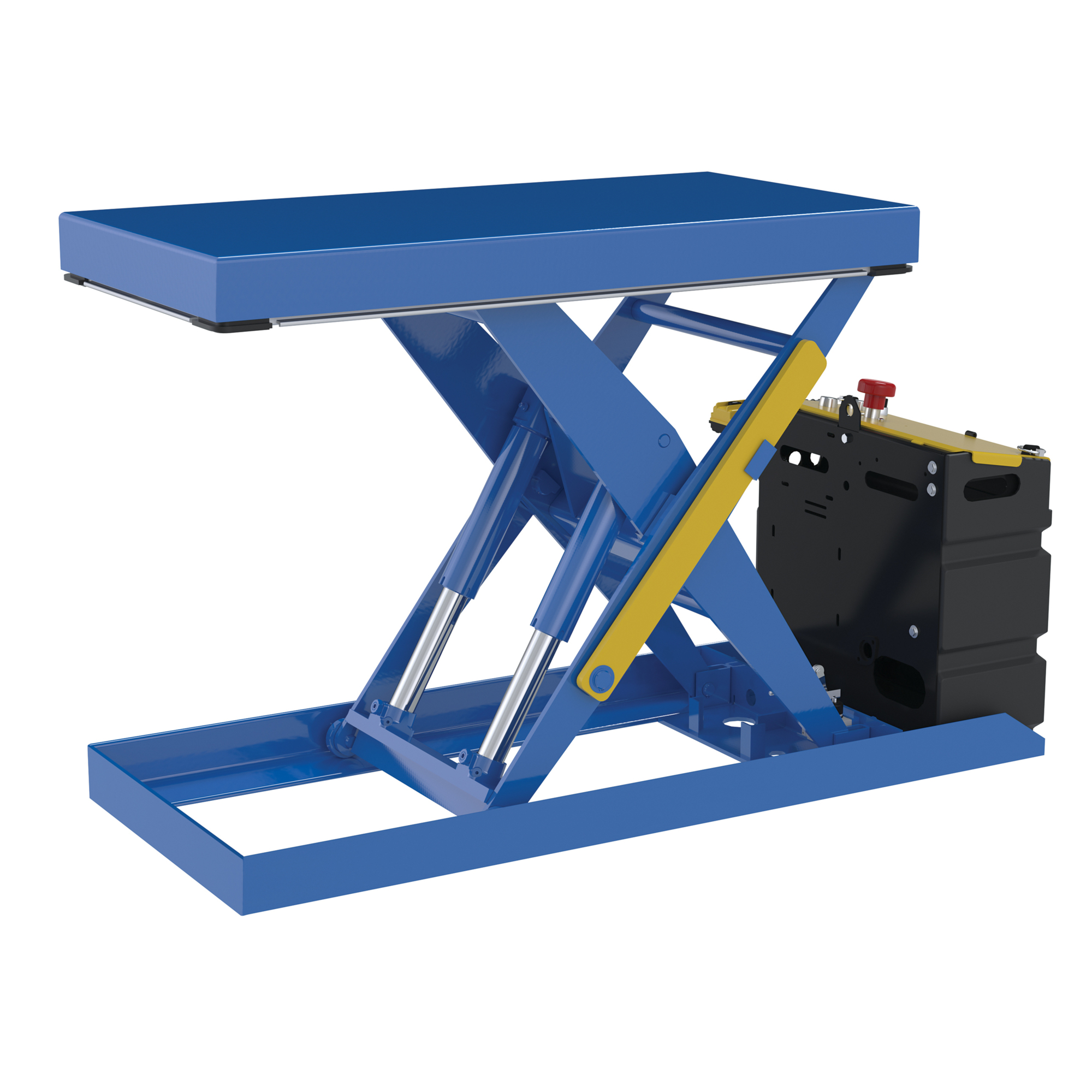 Vestil Steel Scissor Lift Table DC Power 51-9/16 In. x 20-1/2 In. x 32 In. 2,000 Lb. Capacity Blue