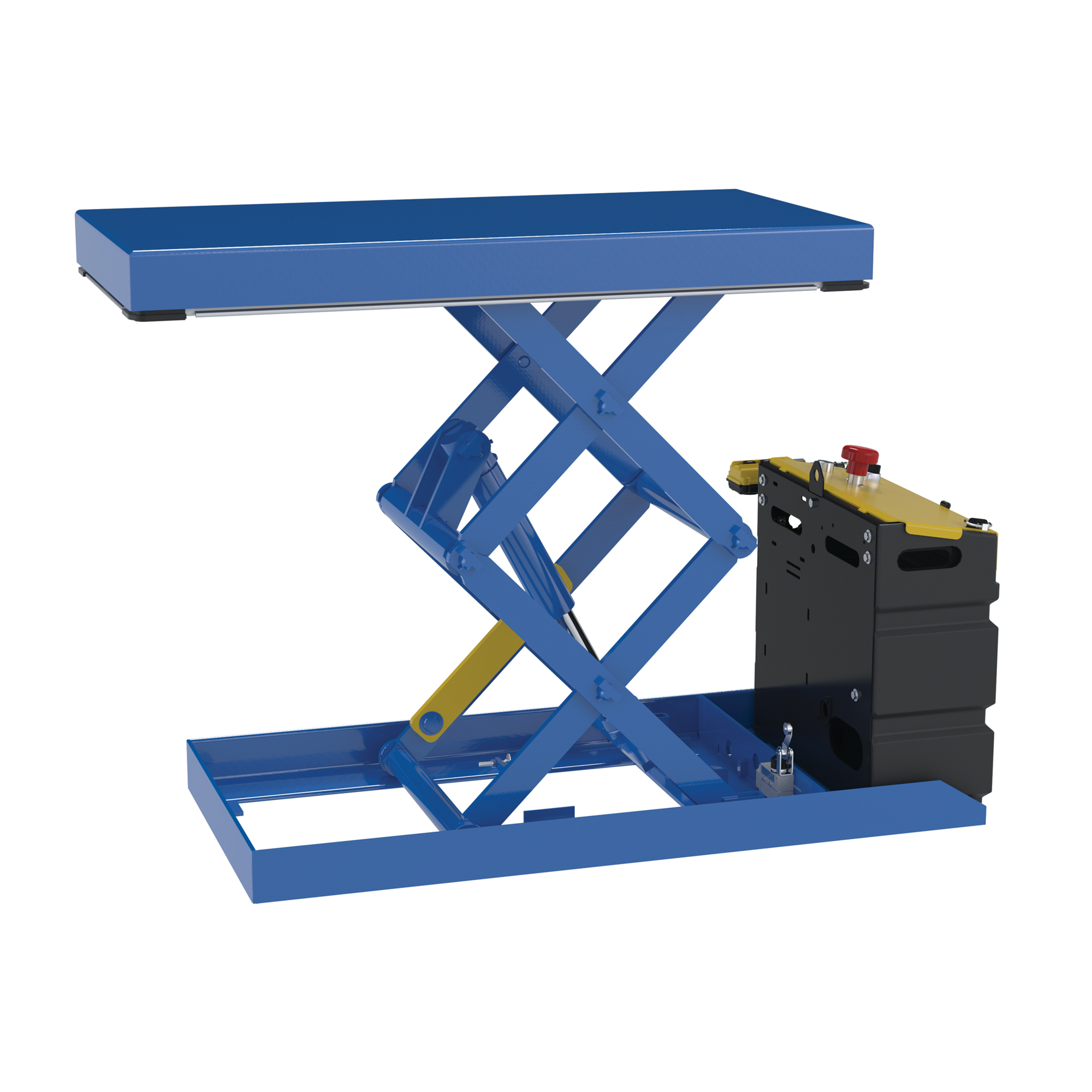 Vestil Steel Double Scissor Lift Table DC Power 49-9/16 In. x 20-1/2 In. x 35 In. 750 Lb. Capacity Blue
