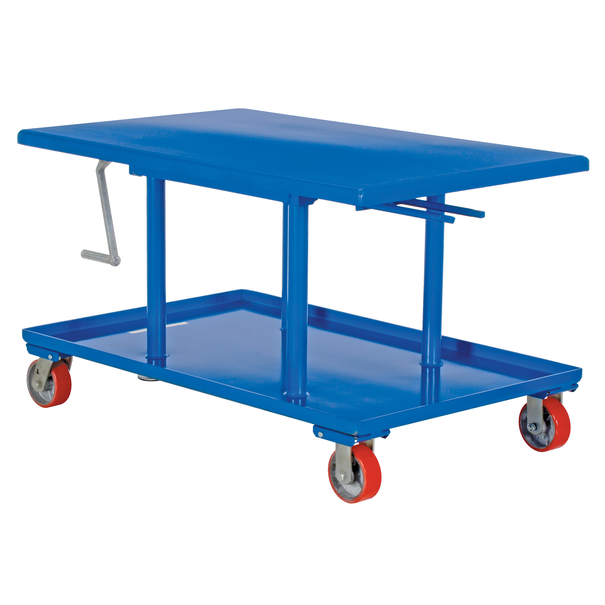 Vestil High-Profile Mechanical Post Table - 2000-Lb. Capacity, 28in. to 46.25in. Height, Poly-on-Steel Casters, Model# MT-3042-HP