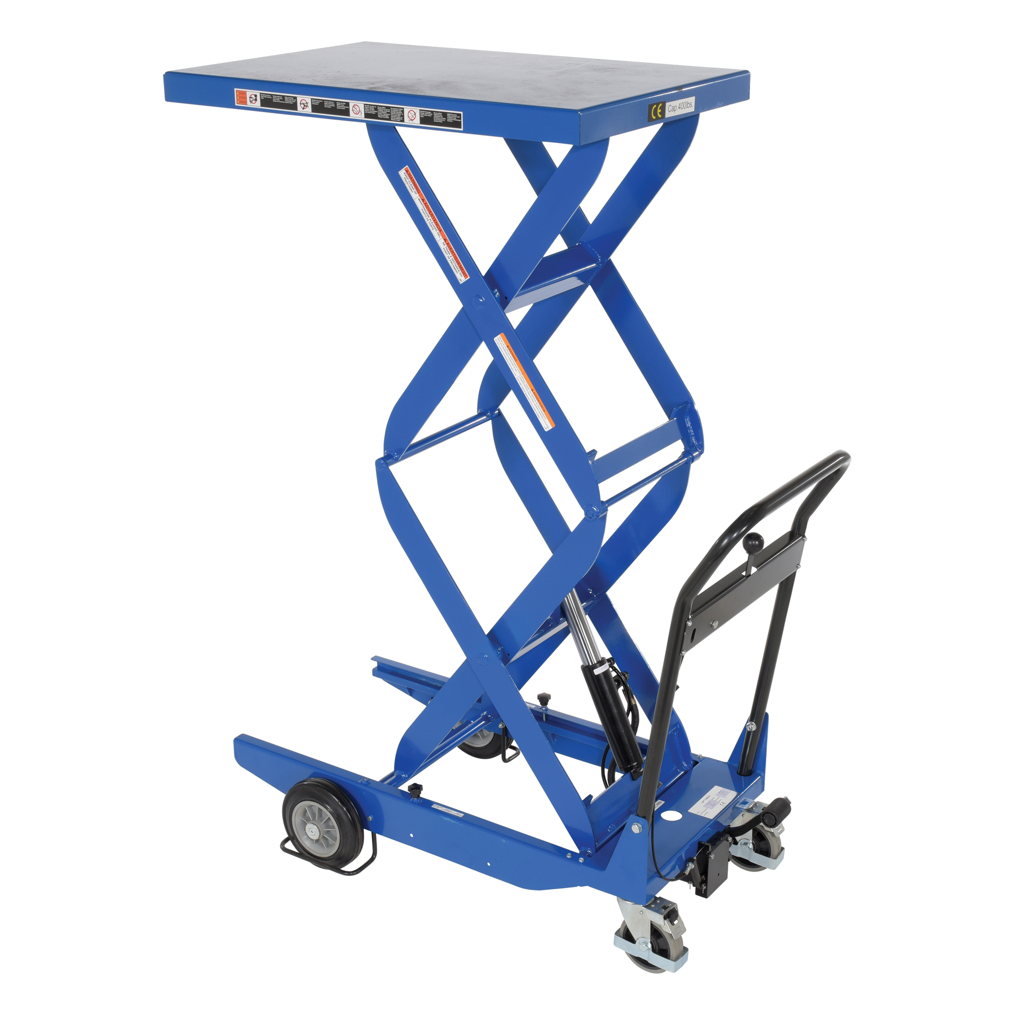 Vestil Double Scissor Lift Cart - 400-Lb. Capacity, 18.125in. Lowered Height, 65in. Raised Height, Steel, Hand Release, Model# CART-400-D-HR