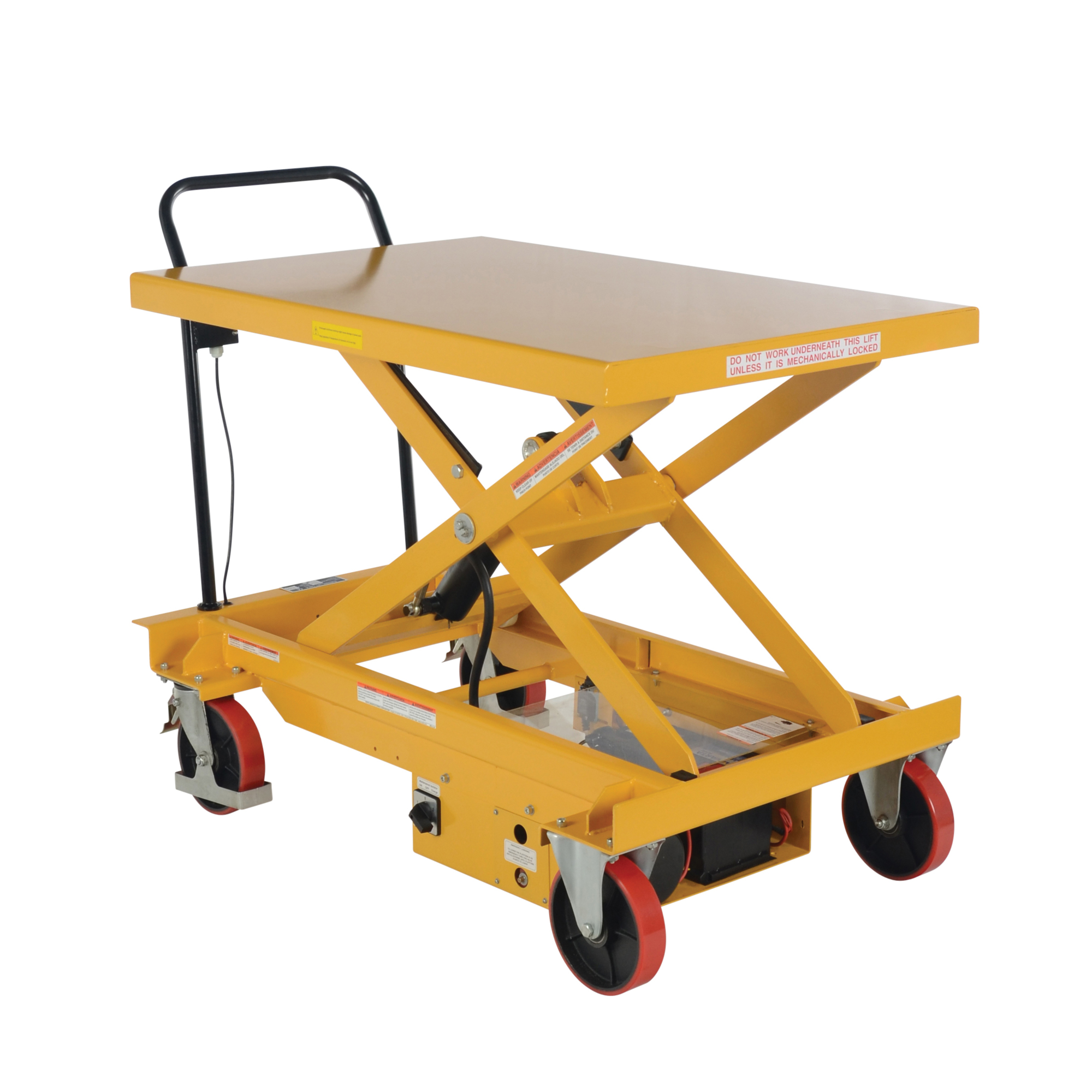 Vestil Steel DC Power Hydraulic Single Scissor Cart 47-1/4 In. x 31-1/2 In. 1000 Lb. Capacity Yellow