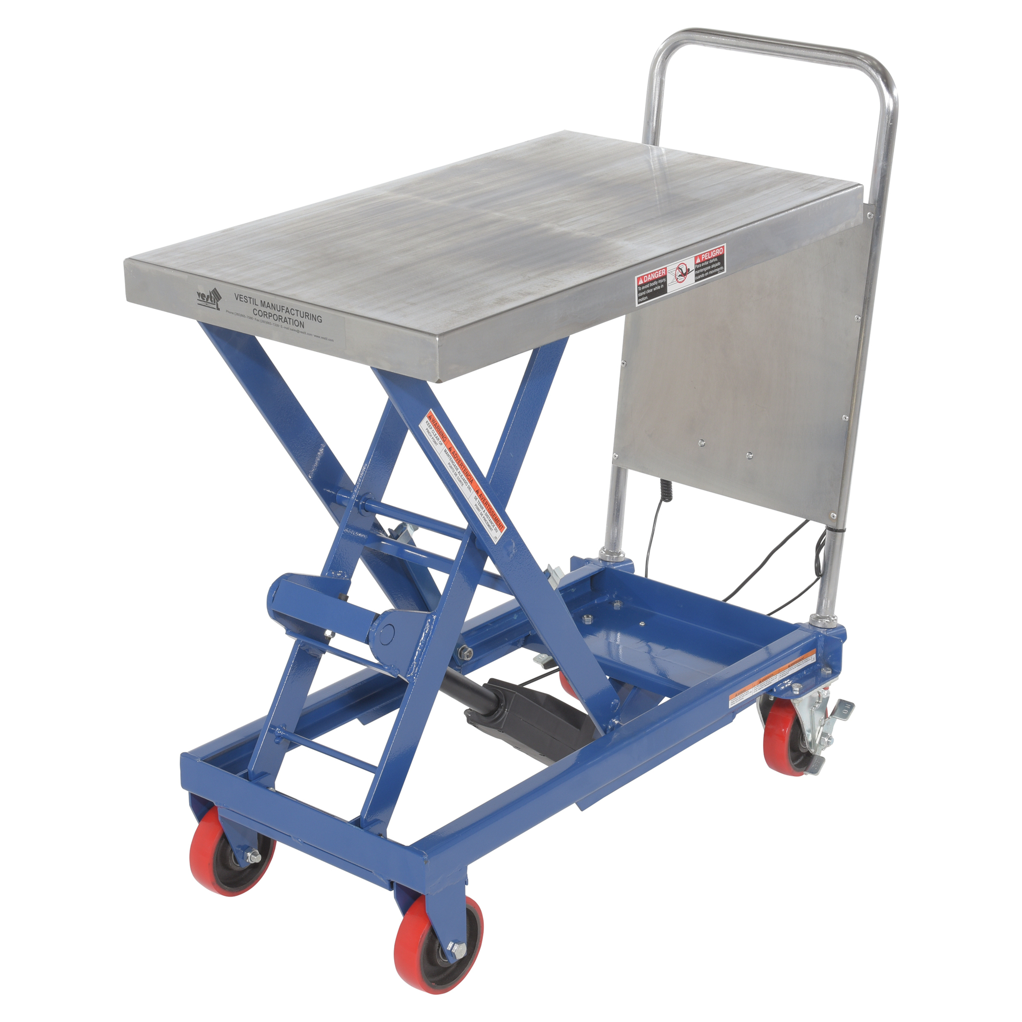 Vestil Steel Linear Actuated Elevating Cart 19-1/2 In. x 32 In. 500 Lb. Capacity Blue/Silver