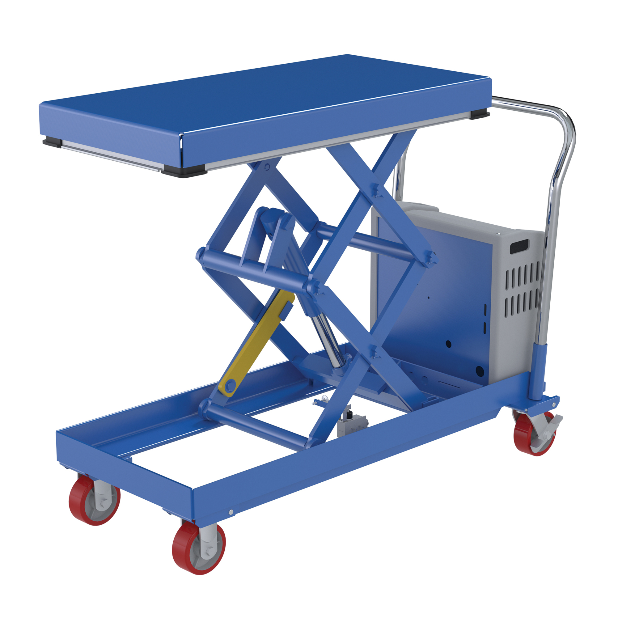 Vestil Steel 12V DC Hydraulic Elevating Cart 20 In. x 40 In. 750 Lb. Capacity Blue