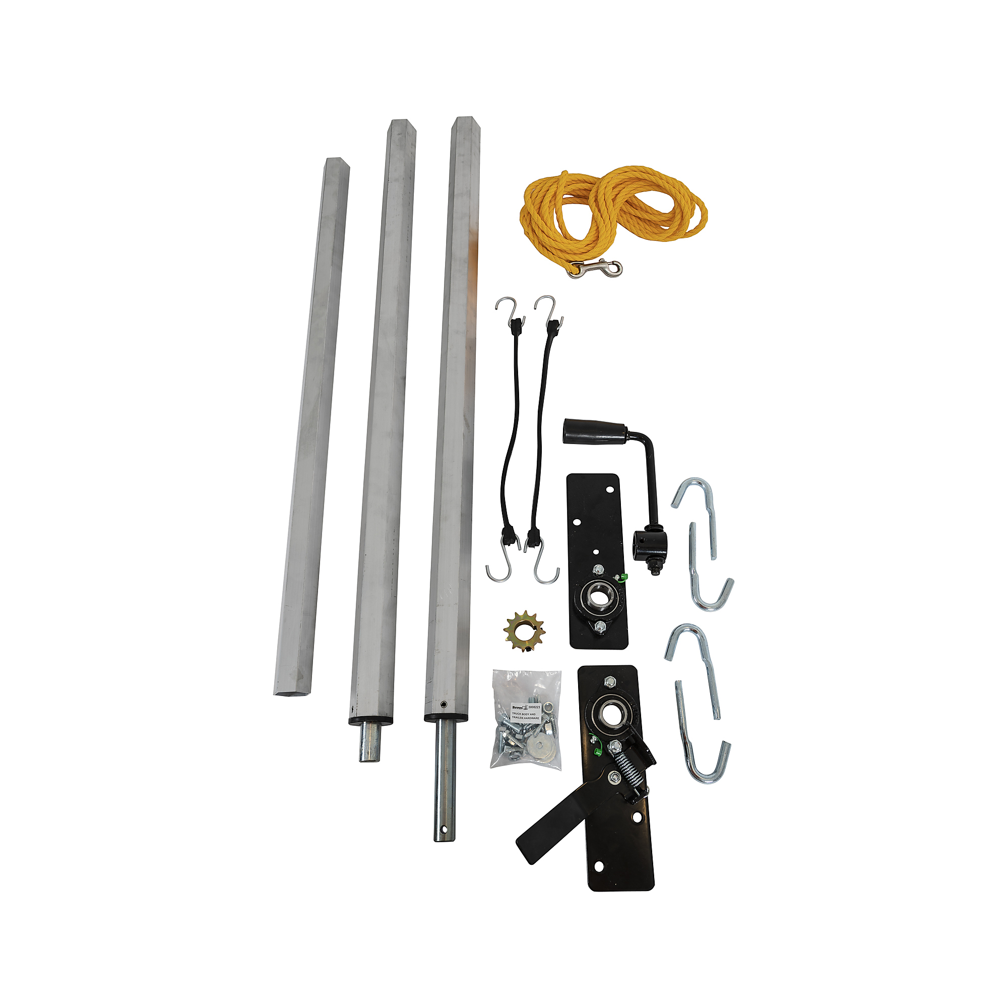 Buyers Products, Aluminum Dump Trailer Truck Tarp Roller Kit System With Mesh Tarp 8 x 18 Foot, Black, Model# DTR8018
