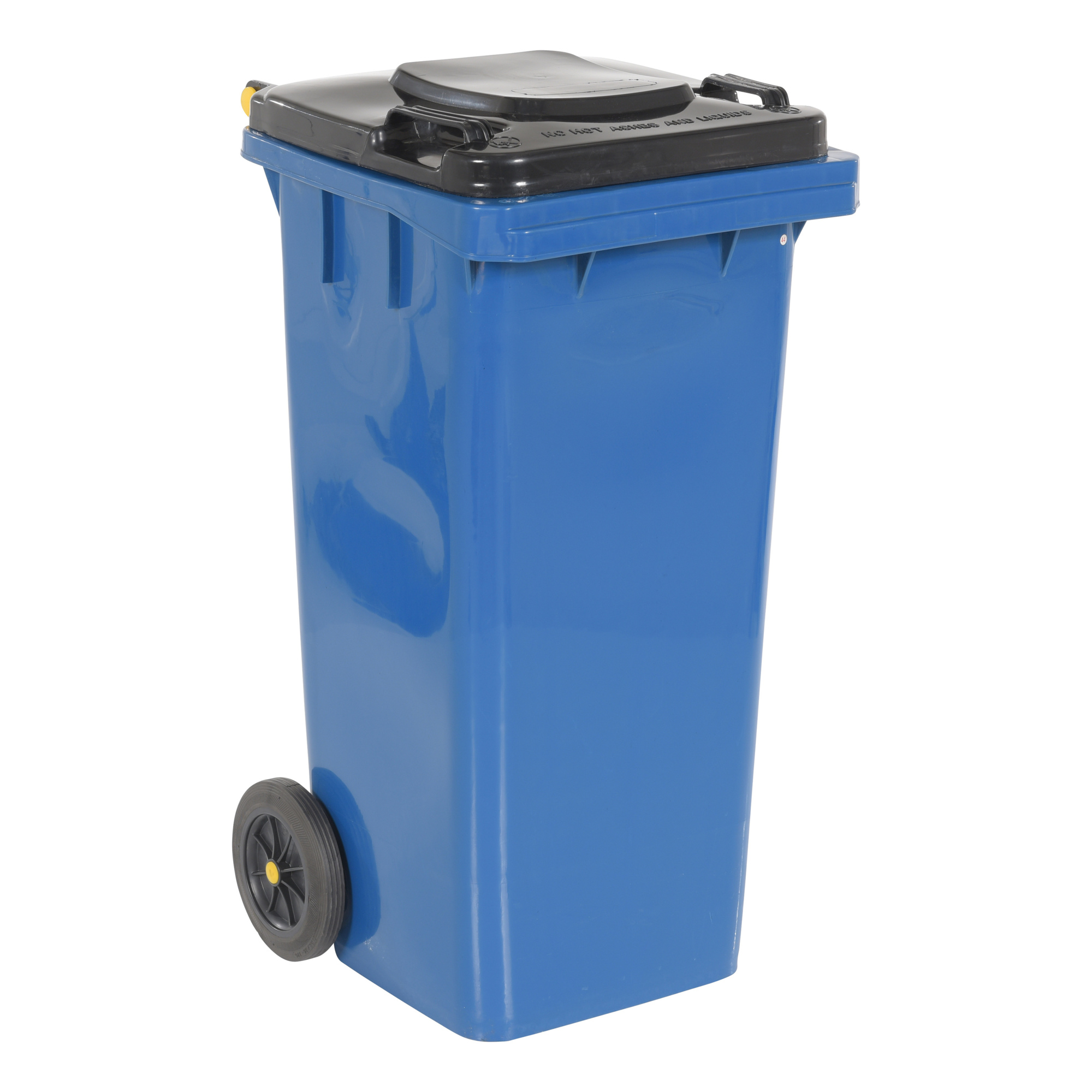 Vestil Polyethylene Trash Can - 32 Gallon, Blue, Hinged Lid, Wheels, Model# TH-32-BLU