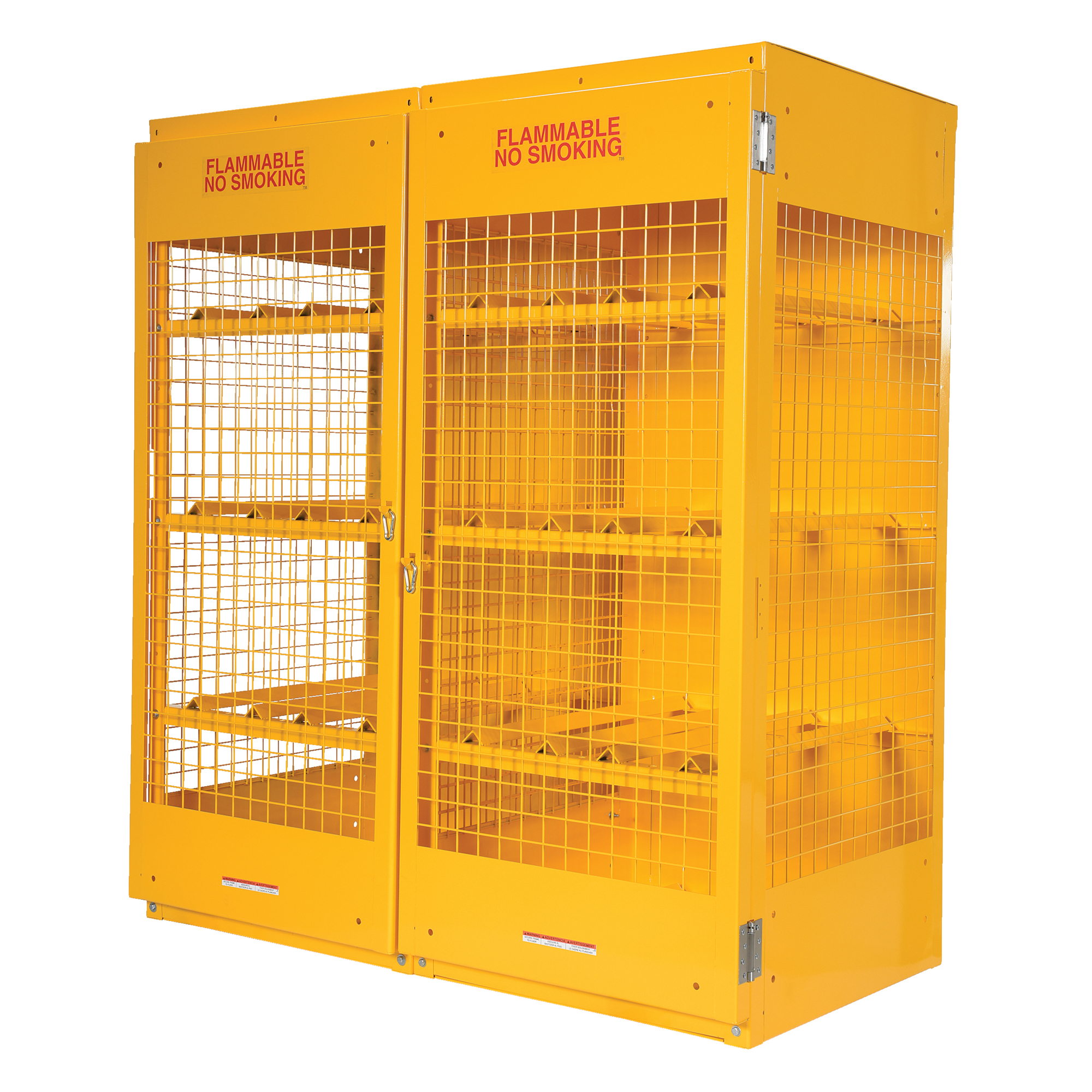 Vestil Horizontal Cylinder Cabinet - 16 Cylinder Capacity, 68.25in. Height, 60in. Width, Steel, Yellow, Lockable Doors, Model# CYL-H-16