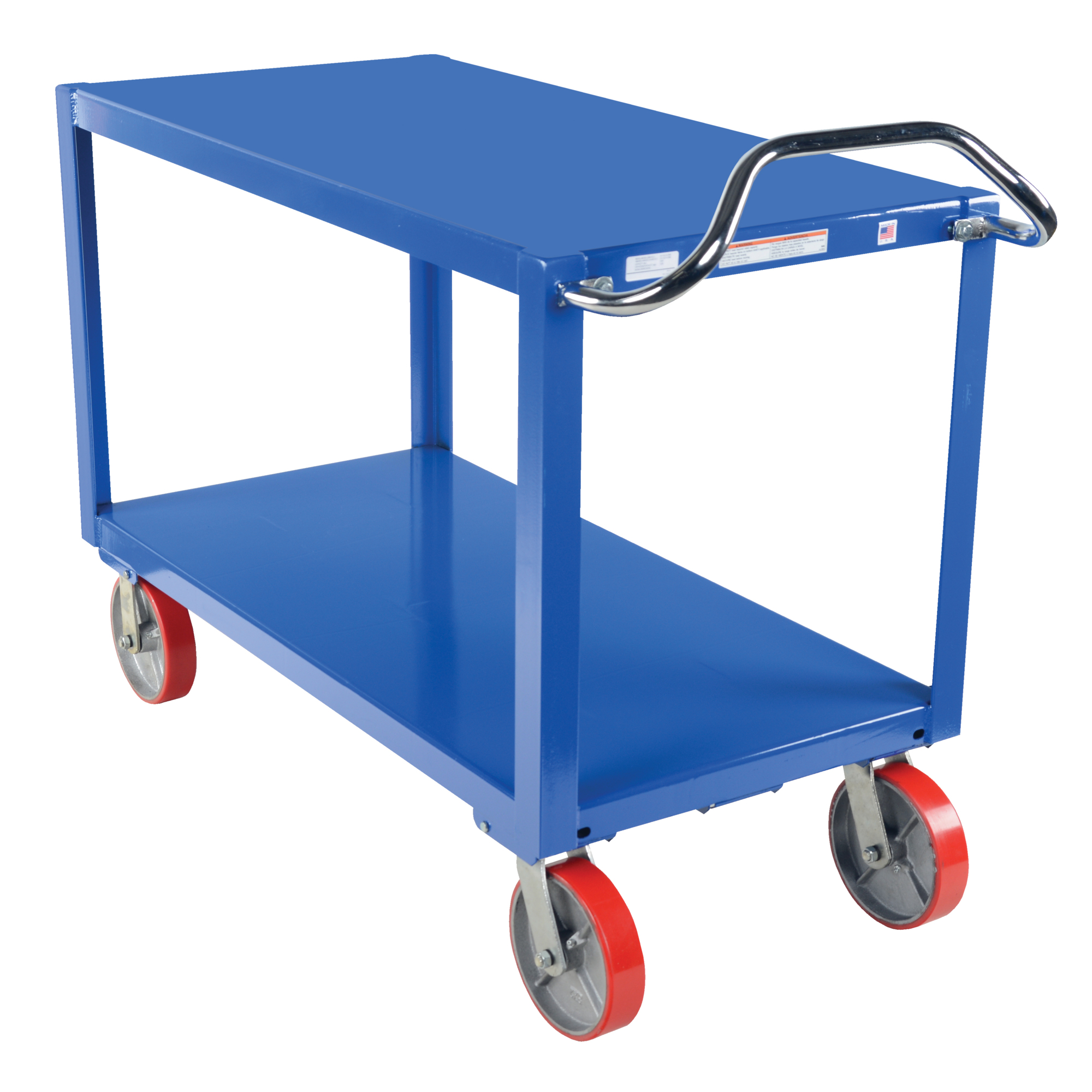 Vestil Ergo-Handle Cart - 4000 Lb. Capacity, 2 Shelves, Poly Casters, Steel, Model# DH-PU2.4-3060