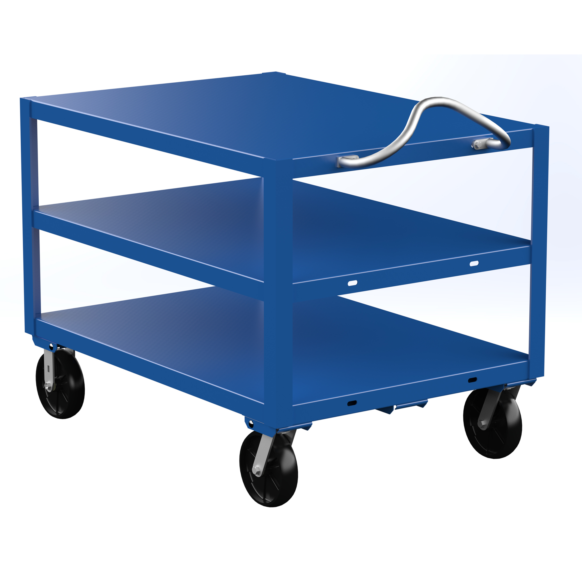 Vestil Steel 34 In. x 48 In. Platform Heavy Duty 3 Shelf Ergo Handle Cart with GFN Casters 4000 Lb. Capacity Blue
