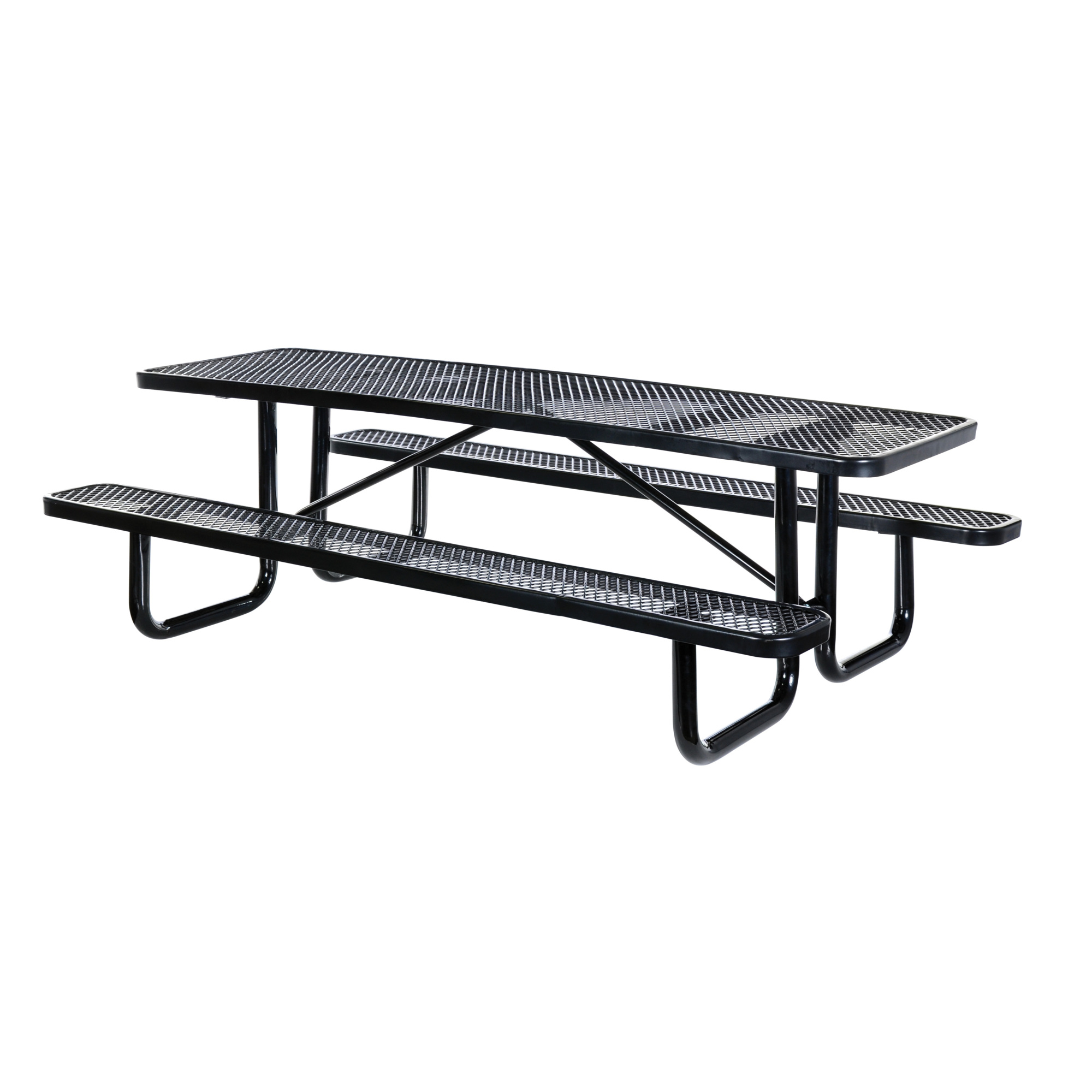 Vestil Expanded Metal Picnic Table - Rectangle, 30.375in. Height, Black, Model# PT-MX-3096-BK