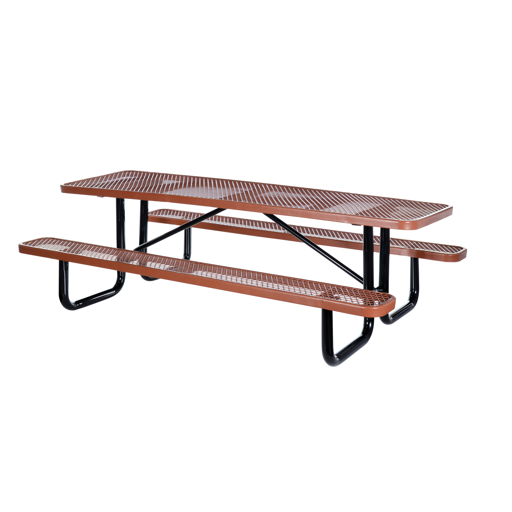 Vestil Steel Picnic Table Expanded Metal Rectangle Top 30 In. x 96 In. Brown