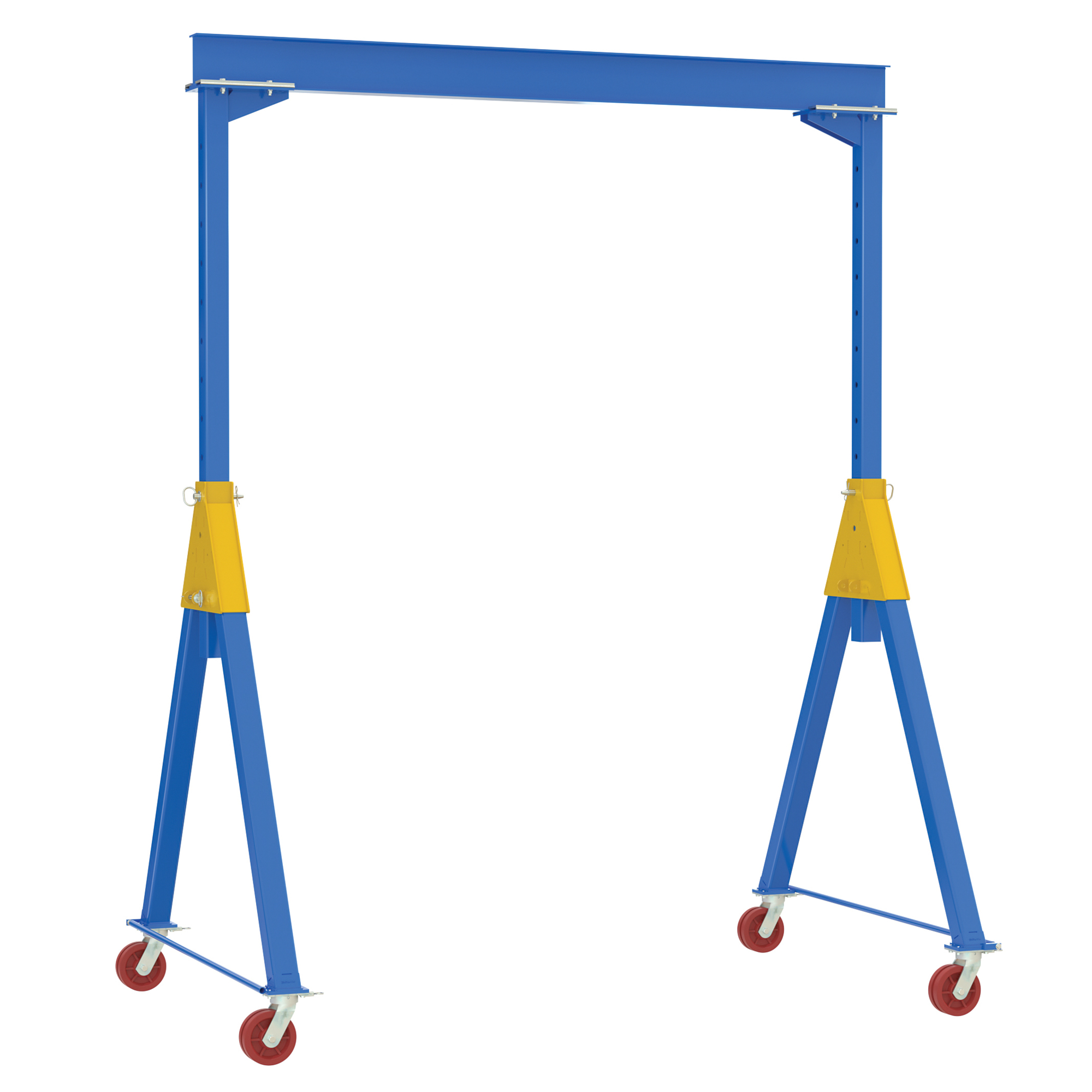 Vestil Steel Knock-Down Adjustable Height Gantry Crane with V-Groove Ductile Steel Casters 15 Ft. Wide x 14 Ft. Max Usable Height 8,000 Lb. Capacity Blue