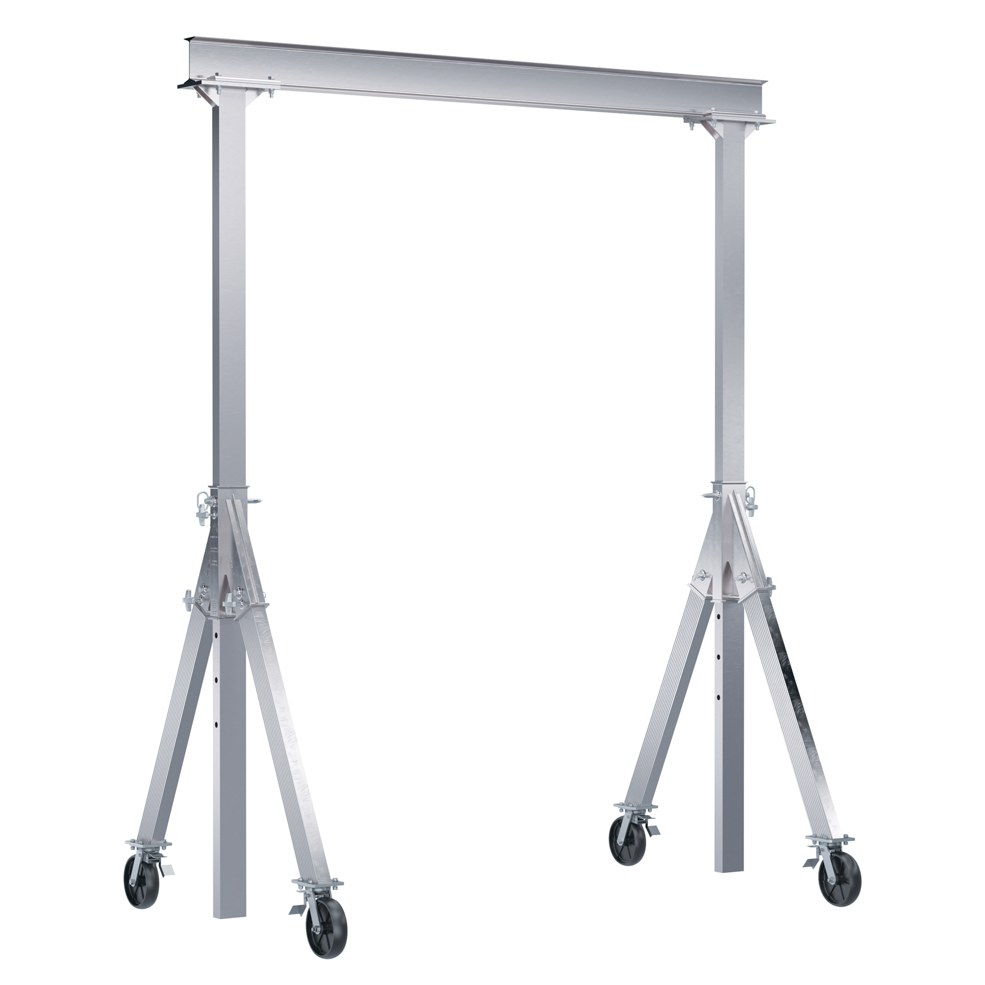 Vestil Aluminum Adjustable Height Gantry Crane with Total Locking Phenolic Casters 12 Ft. Wide x 10 Ft. Max Usable Height 4,000 Lb. Capacity Silver