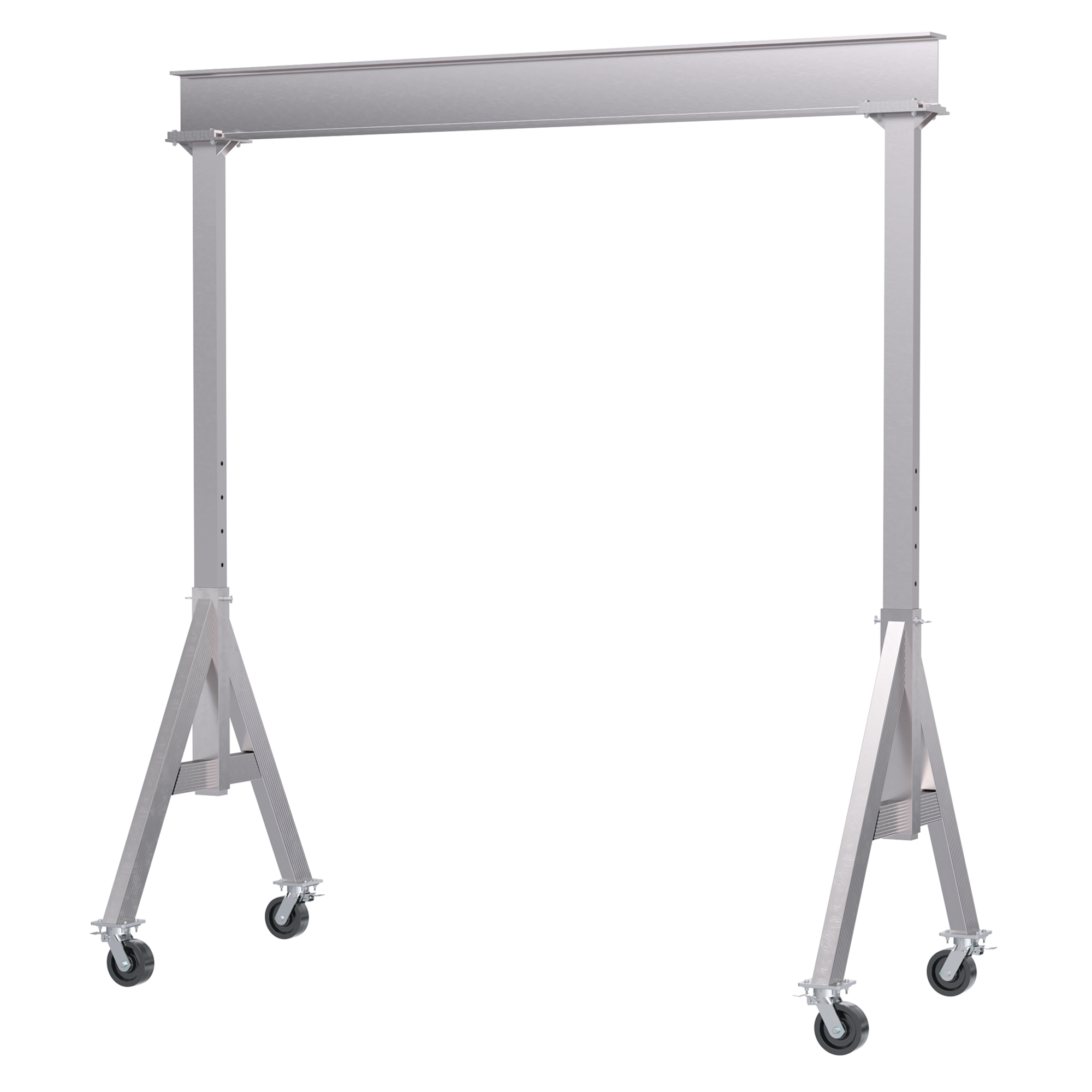 Vestil Aluminum Adjustable Height Gantry Crane with Total Locking Phenolic Casters 15 Ft. Wide x 12 Ft. Max Usable Height 6,000 Lb. Capacity Silver