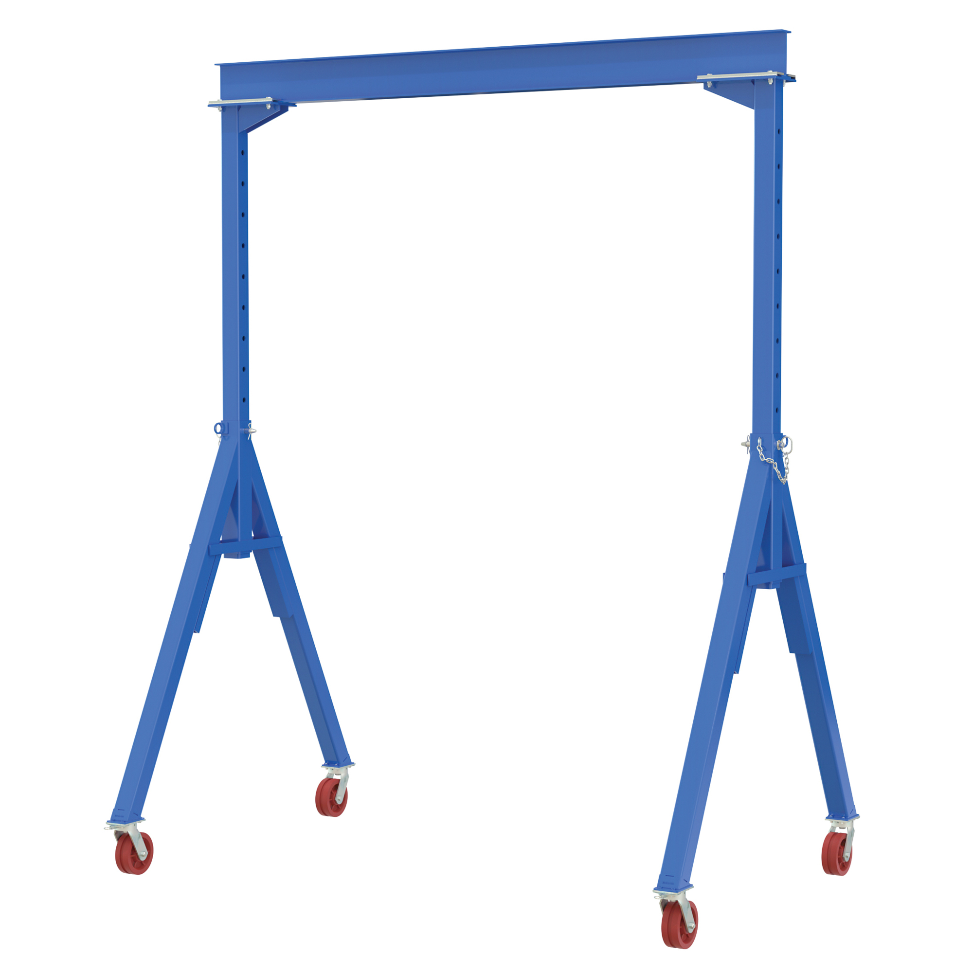 Vestil Steel Adjustable Height Gantry Crane with V-Groove Cast Iron Casters 15 Ft. Wide x 10 Ft. Max Usable Height 6,000 Lb. Capacity Blue