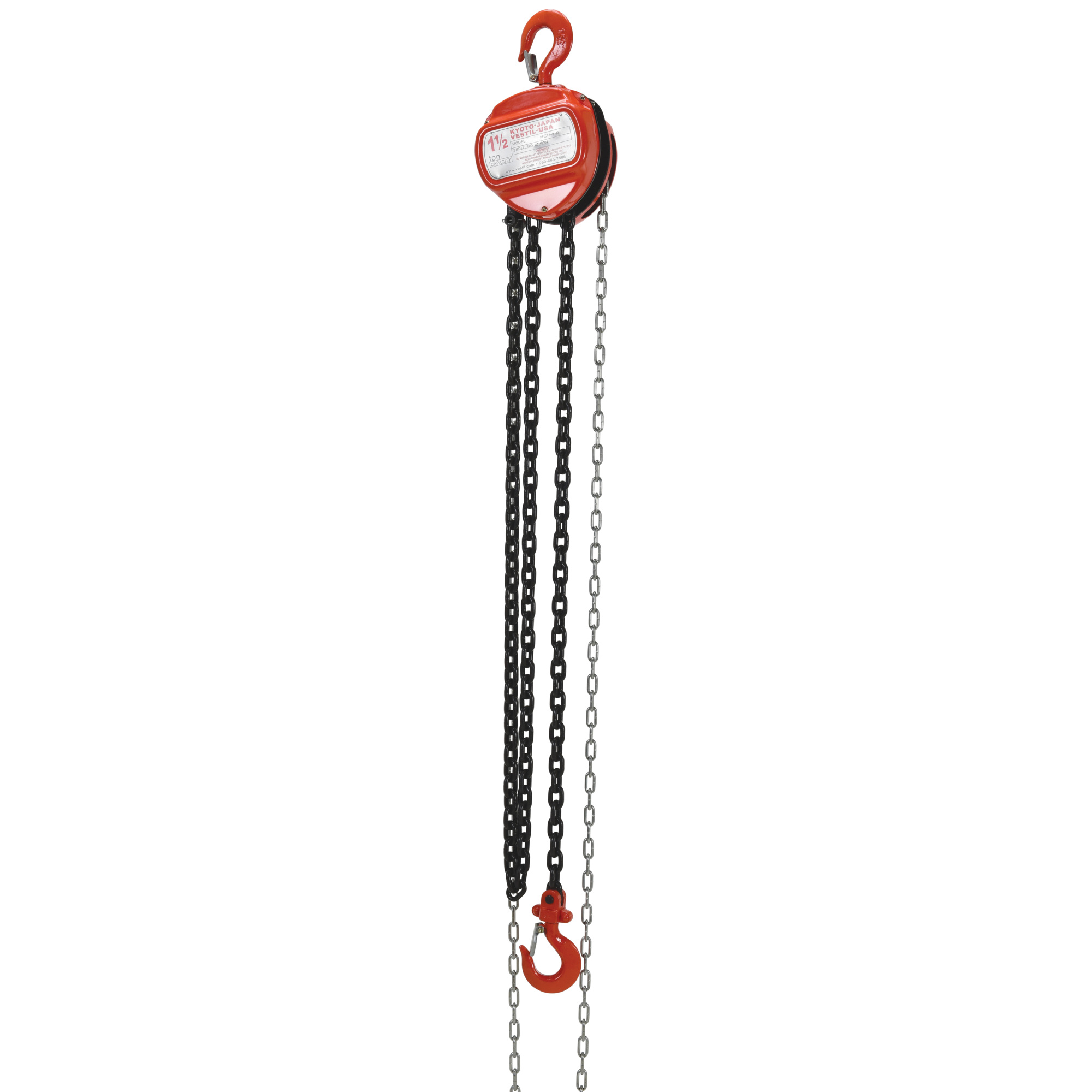 Vestil Steel Manual Chain Hoist - 10ft. Lift Height, 3000-Lb. Capacity, Forged Steel Hooks, Model# HCH-3-10
