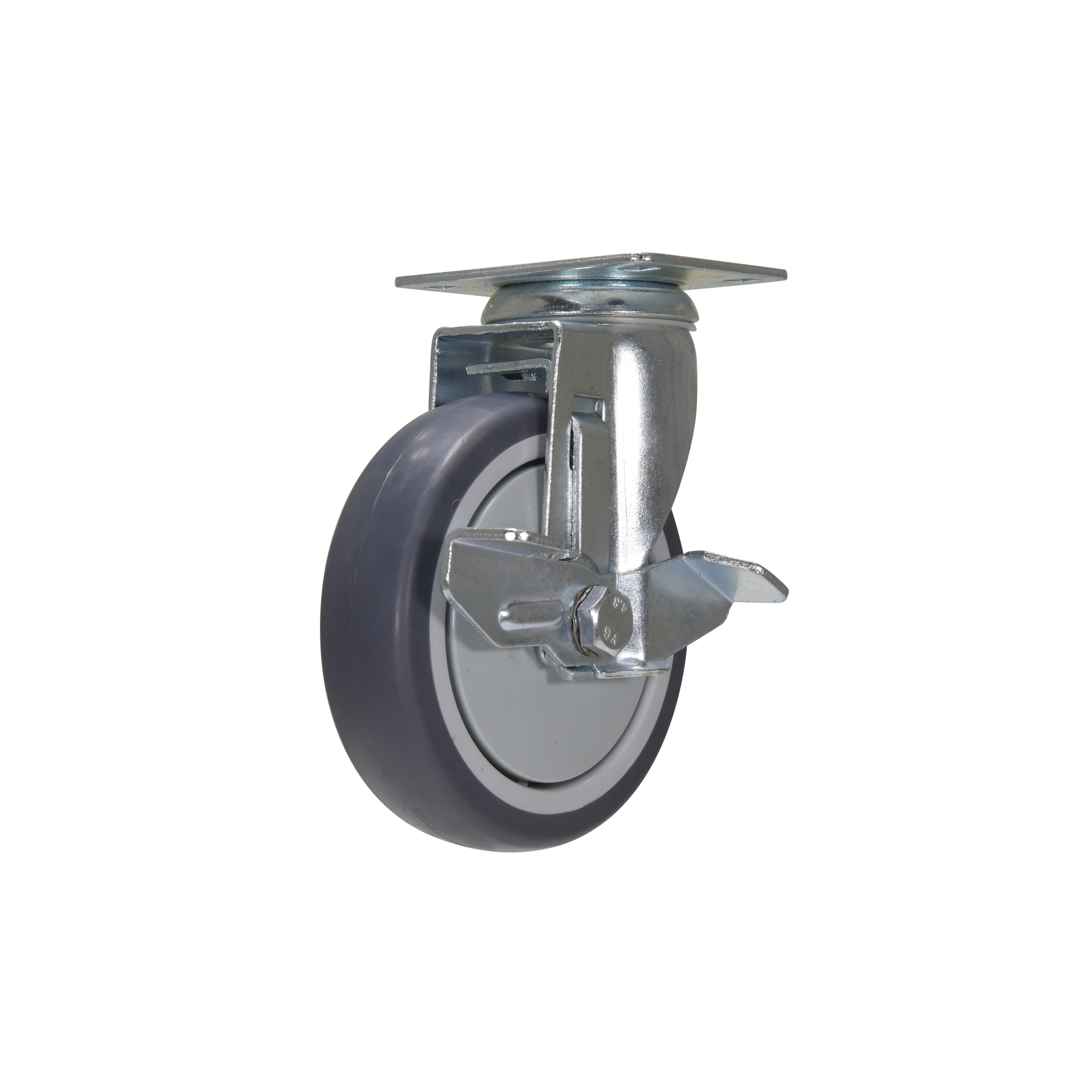 Vestil Thermoplastic Rubber Swivel Caster with Brake - 5in. Wheel Diameter, Zinc Plated, Model# CST-B28-5X1TPR-SWB