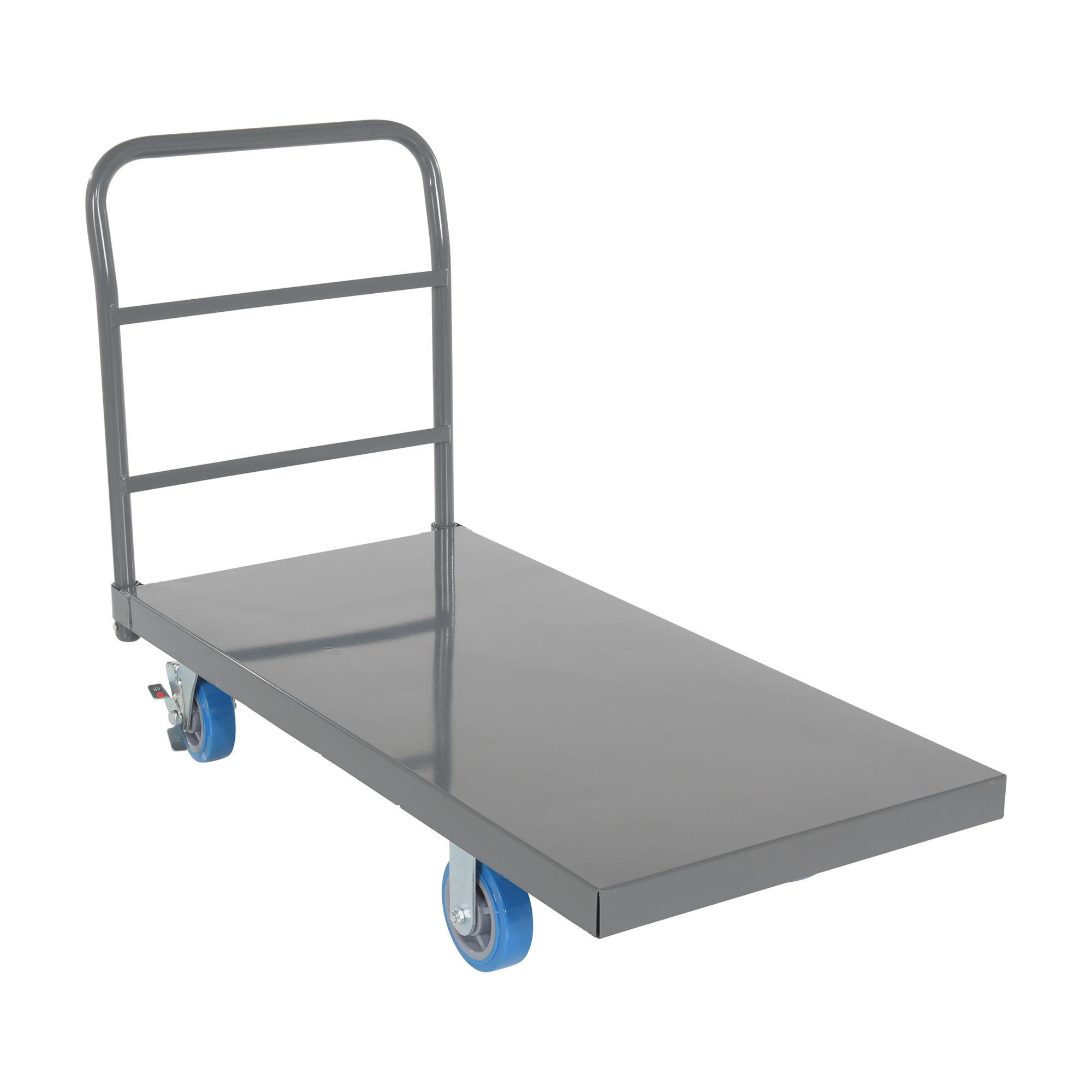Vestil Steel Smooth Deck Platform Truck with 6 In. x 2 In. Poly Casters 45 In. x 45 In. x 39 In. 2500 Lb. Capacity Silver/Blue
