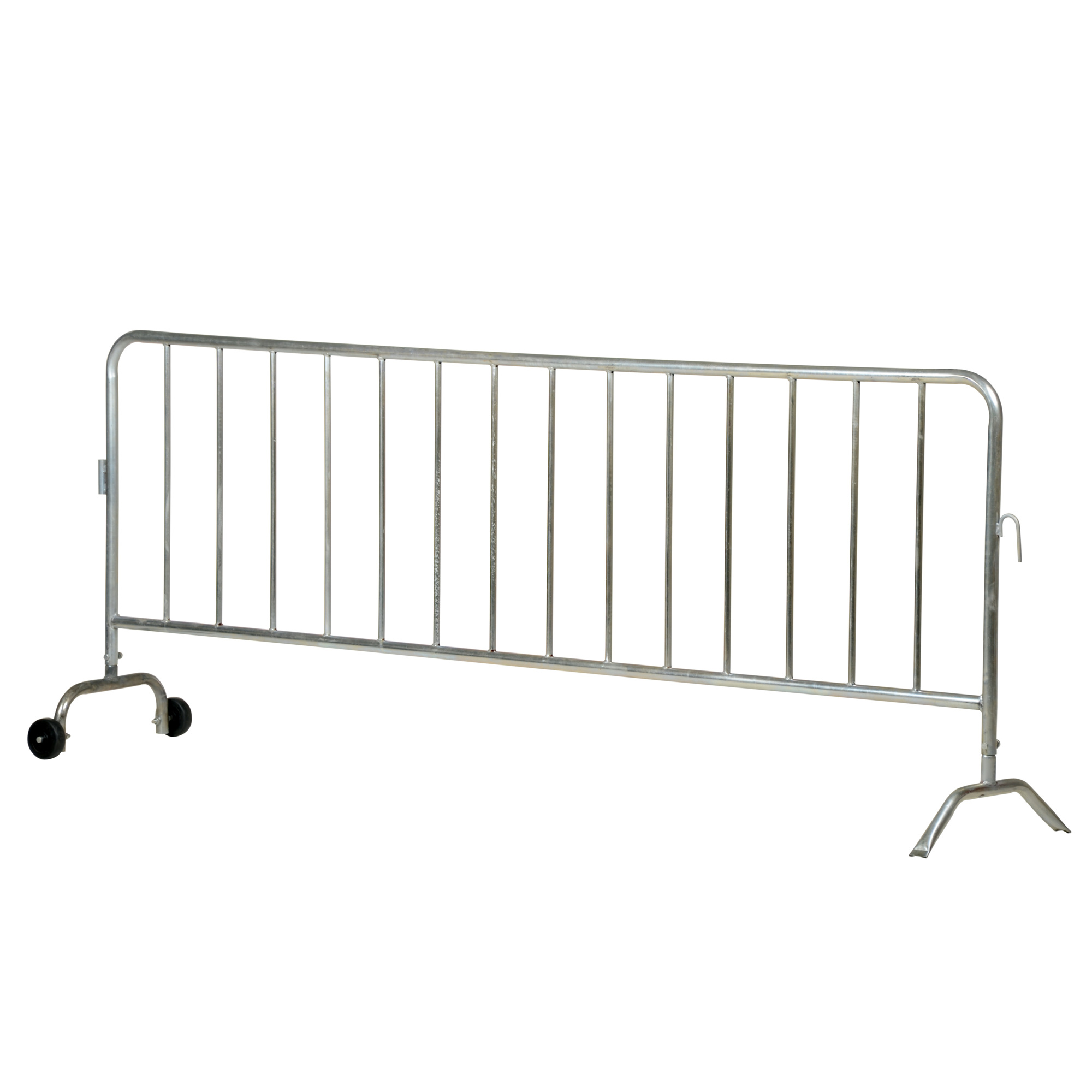 Vestil Steel Heavy Duty Crowd Control Interlocking Barrier with Feet (1) Wheeled (1) Curved 101-3/4 In. Length Silver