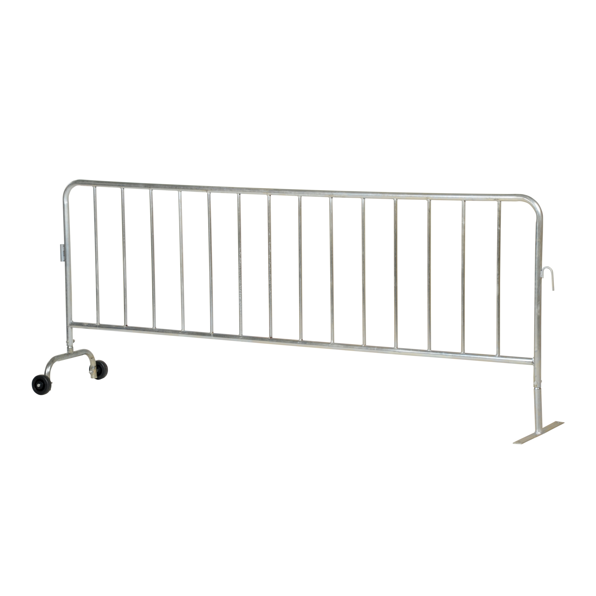 Vestil Steel Heavy Duty Crowd Control Interlocking Barrier with Feet (1) Wheeled (1) Flat 101-3/4 In. Length Silver