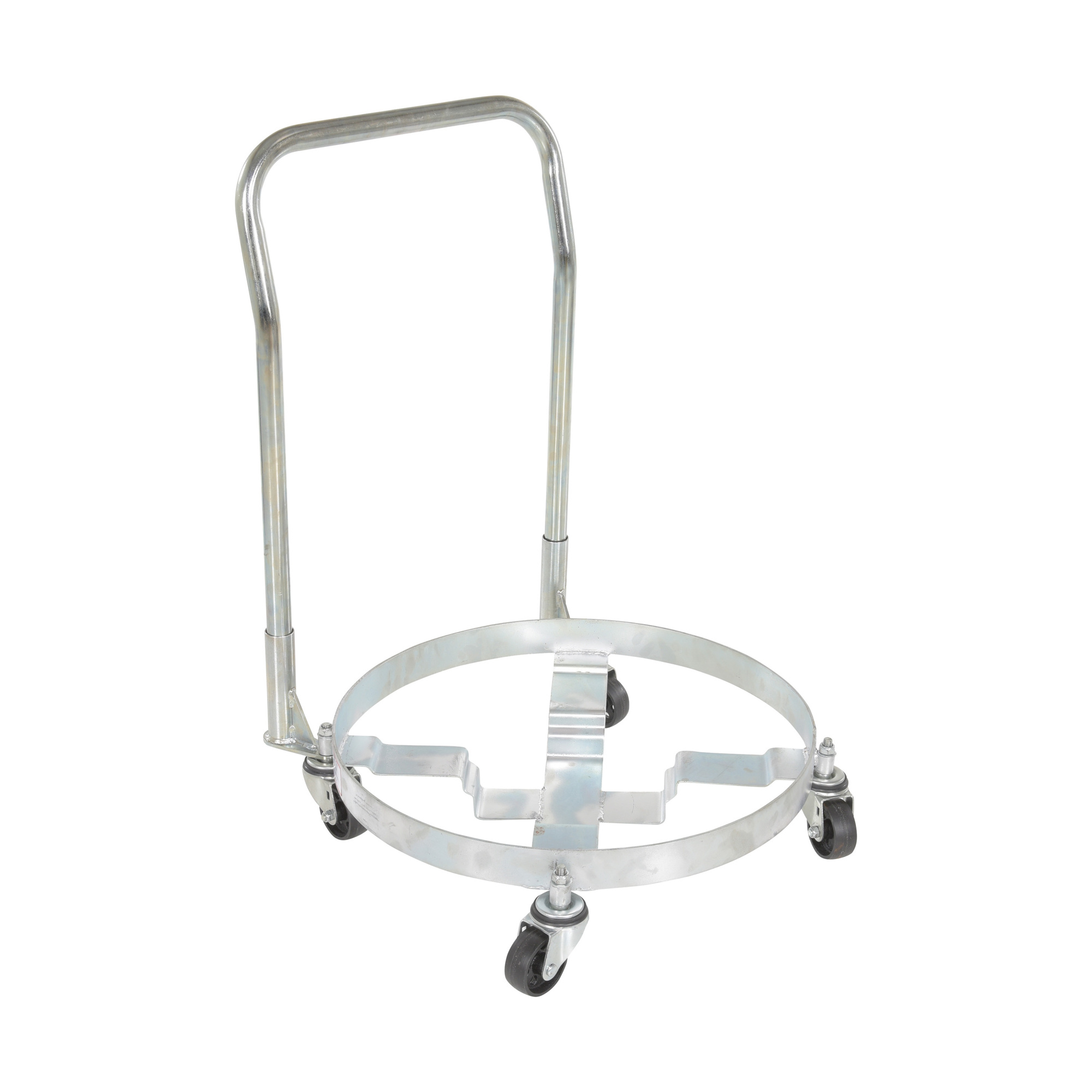 Vestil Steel Multipurpose Quad Drum Dolly with Handle 31-9/16 In. x 31-9/16 In. x 35-11/16 In. 1200 Lb. Capacity Silver