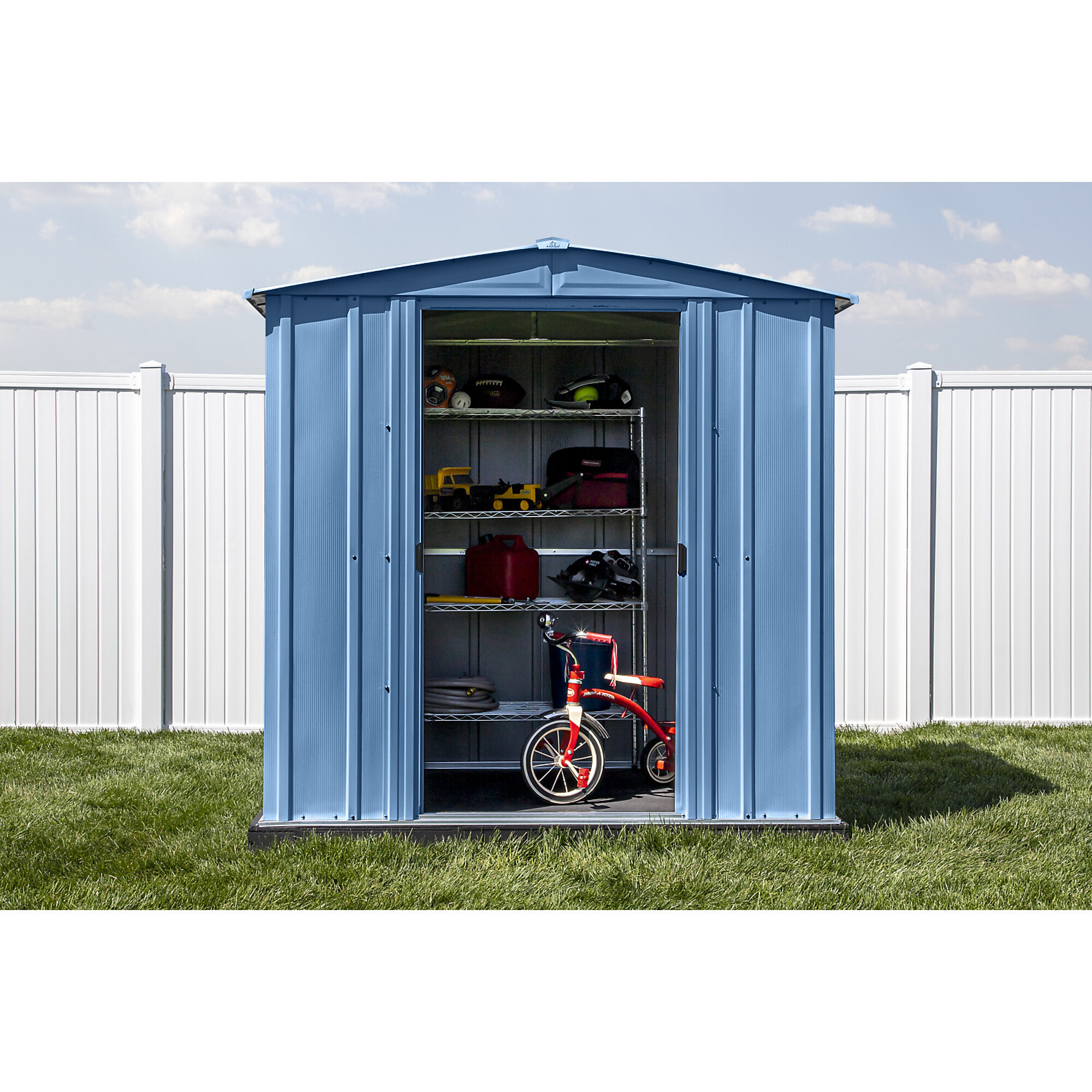 Classic Steel Storage Shed, 6X7, Blue Grey