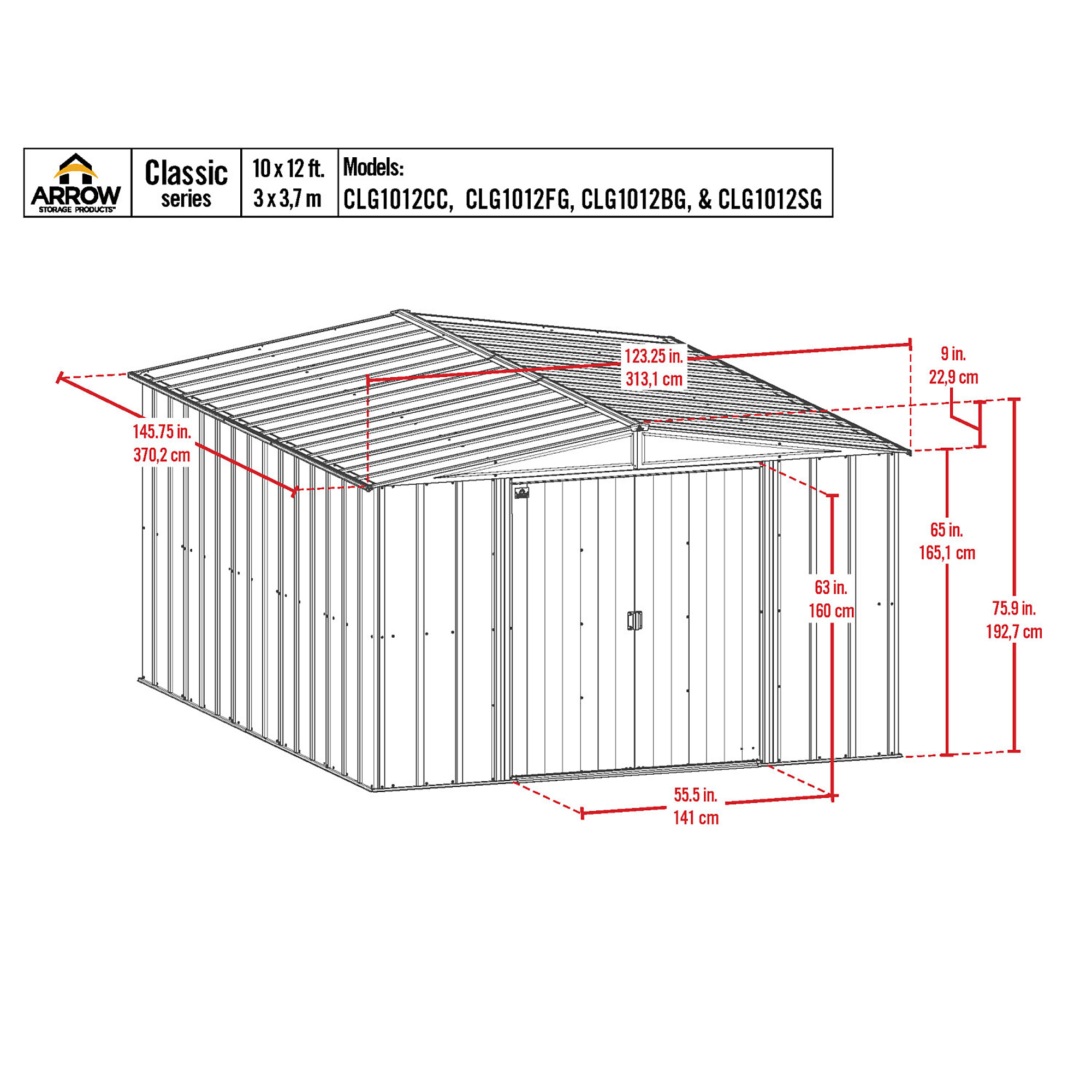 Arrow Storage Products, Classic Steel Shed 10x12 Sage Green CLG1012SG