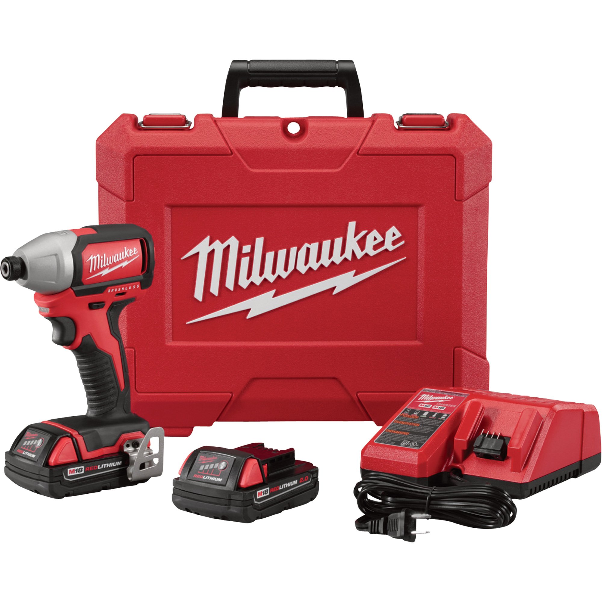 Milwaukee M18 Cordless Brushless Impact Driver Kit — 1/4in. Hex, 125 Ft.-Lbs. Torque, 2 Batteries, Model# 2750-22CT