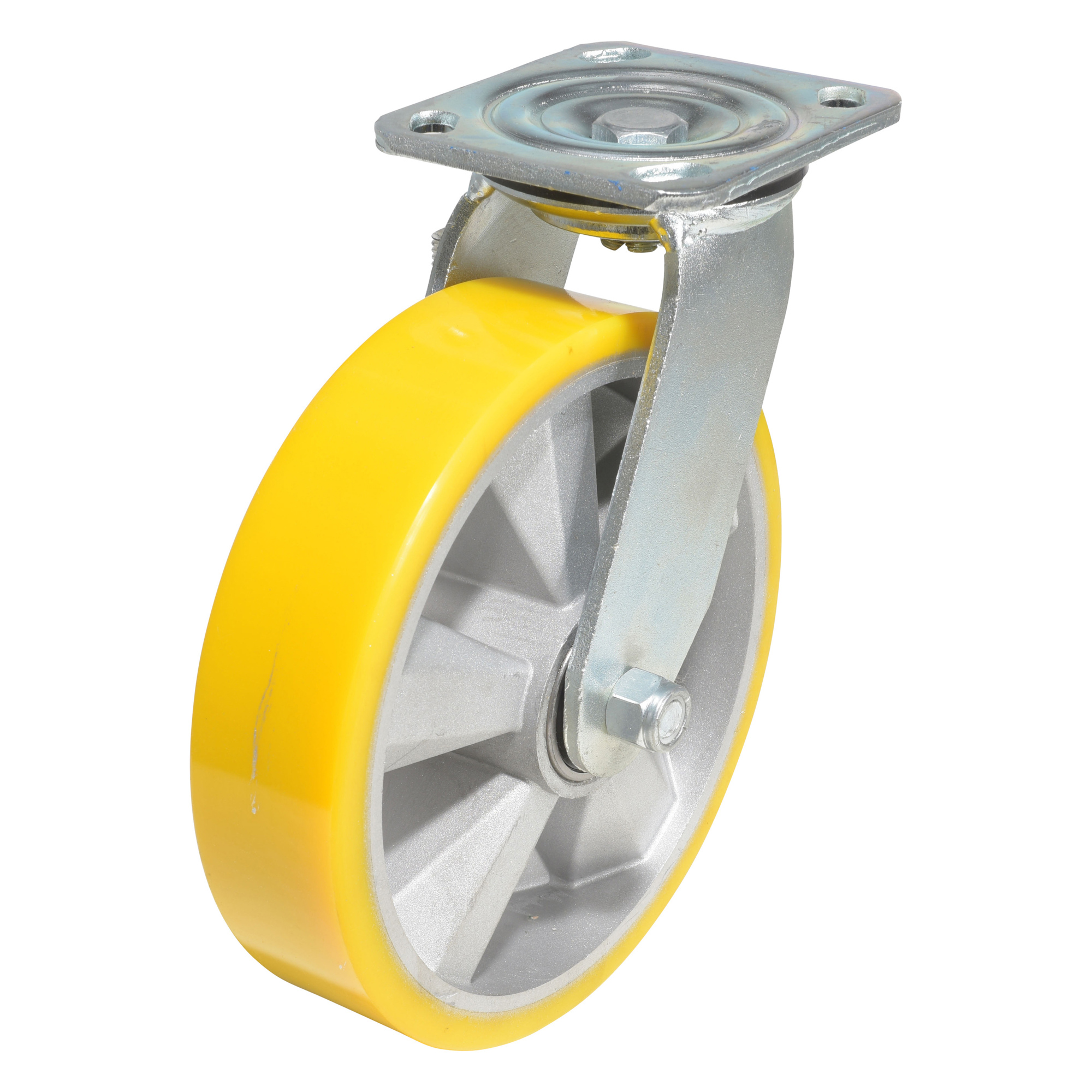 Vestil Poly Swivel Caster - 8in. x 2in., Polyurethane, Yellow, Non-Marking, Model# CST-PY-8X2PUA-S