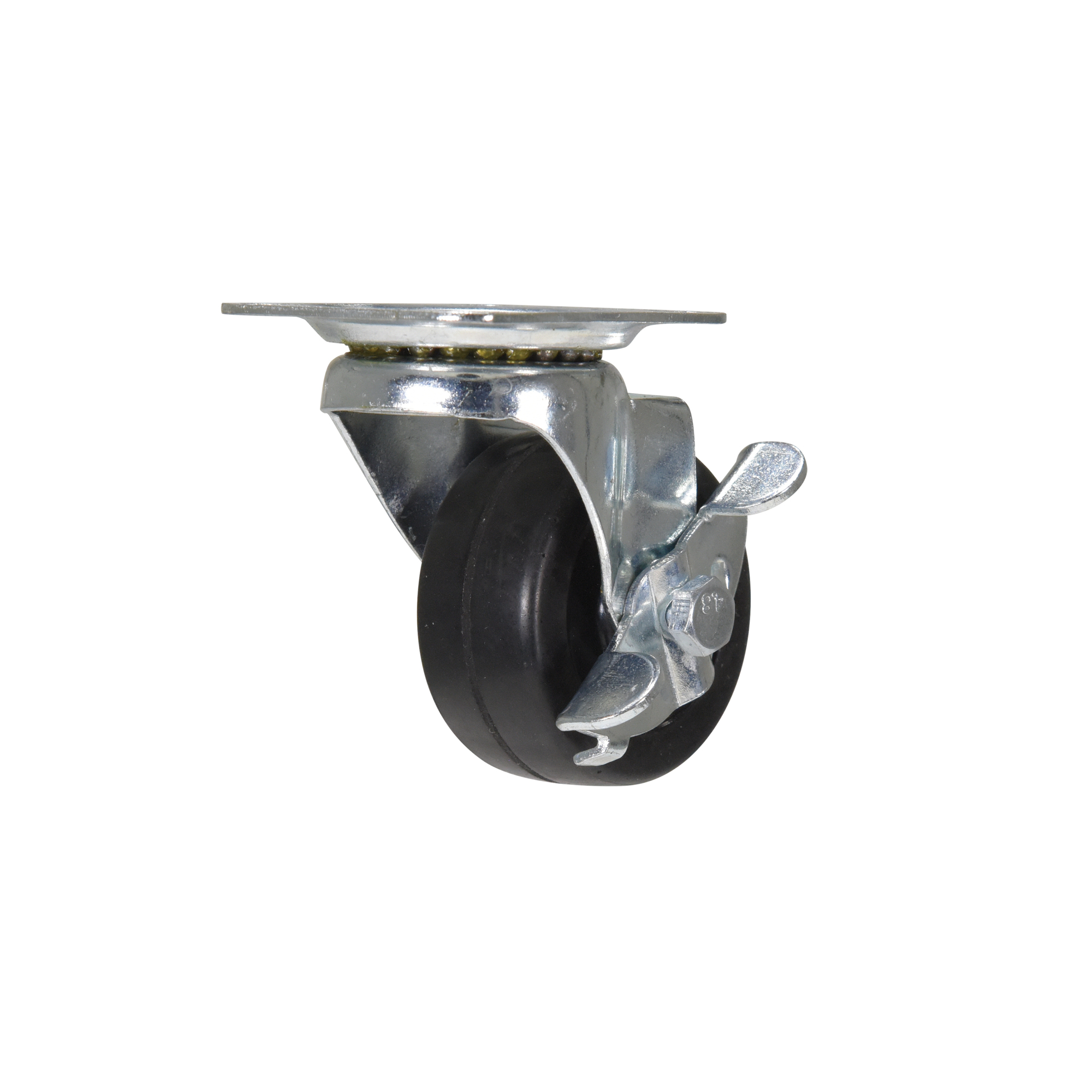 Vestil Rubber Swivel Caster with Brake - 2in. x 1in., Black, Zinc Plated, Model# CST-VE-2X1RU-SWB