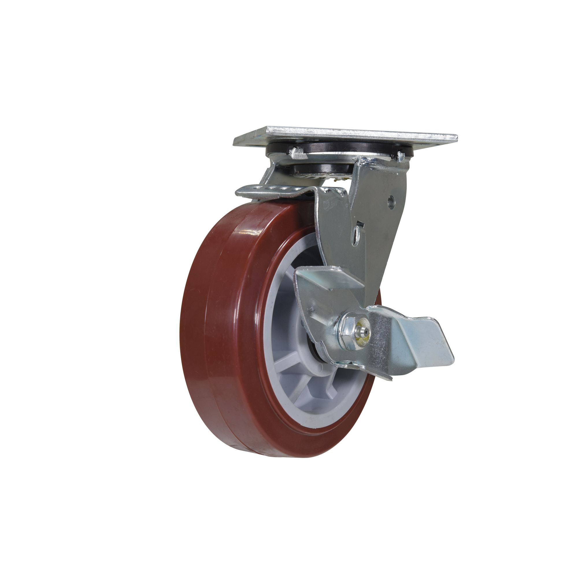 Vestil Polyurethane Swivel Caster with Brake - 6in. x 2in., 750 Lb. Capacity, Zinc Plated, Model# CST-VE-6X2PUP-SWB