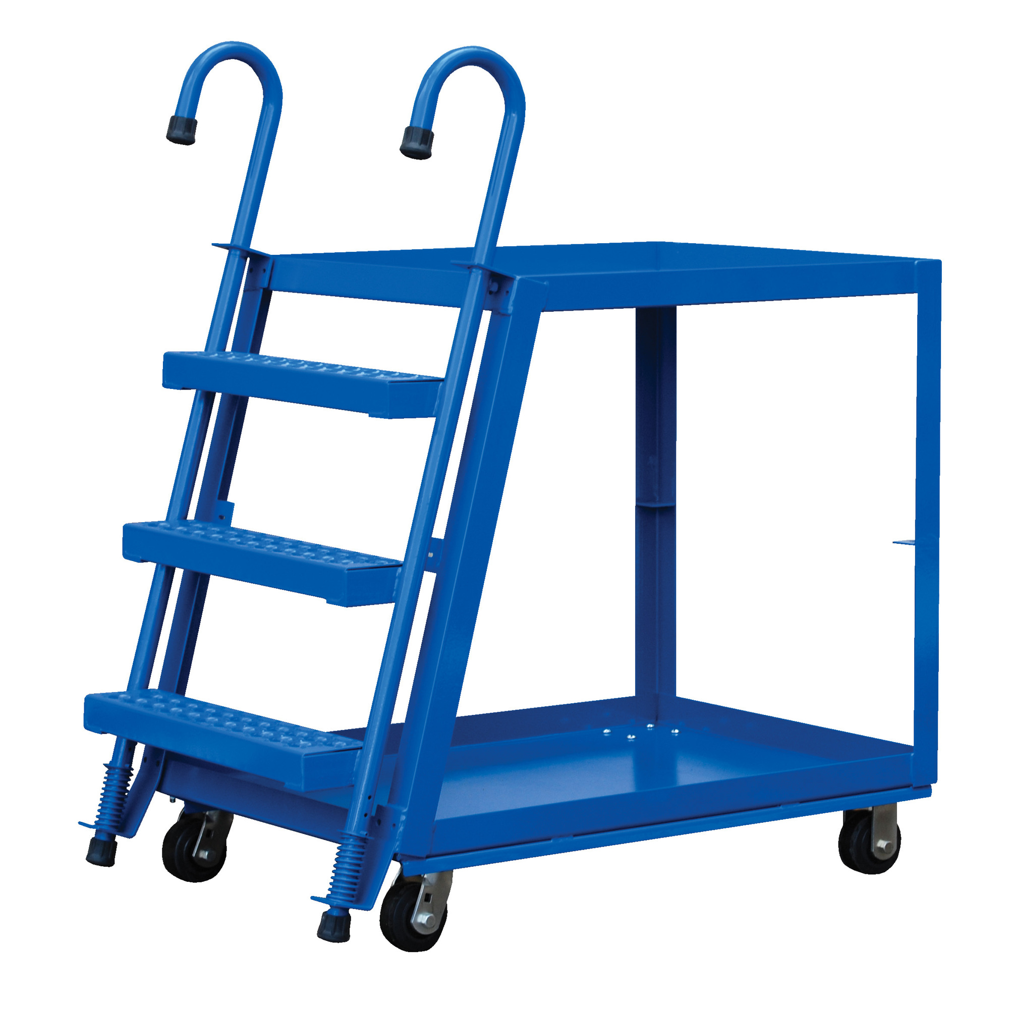 Vestil Steel Stock Picker — 2 Shelf, 51-3/4in. x 27-7/8in. x 51-1/8in., 1,000-Lb. Capacity, Polyurethane on Steel Casters, Blue, Model# SPS2-2848-5PU