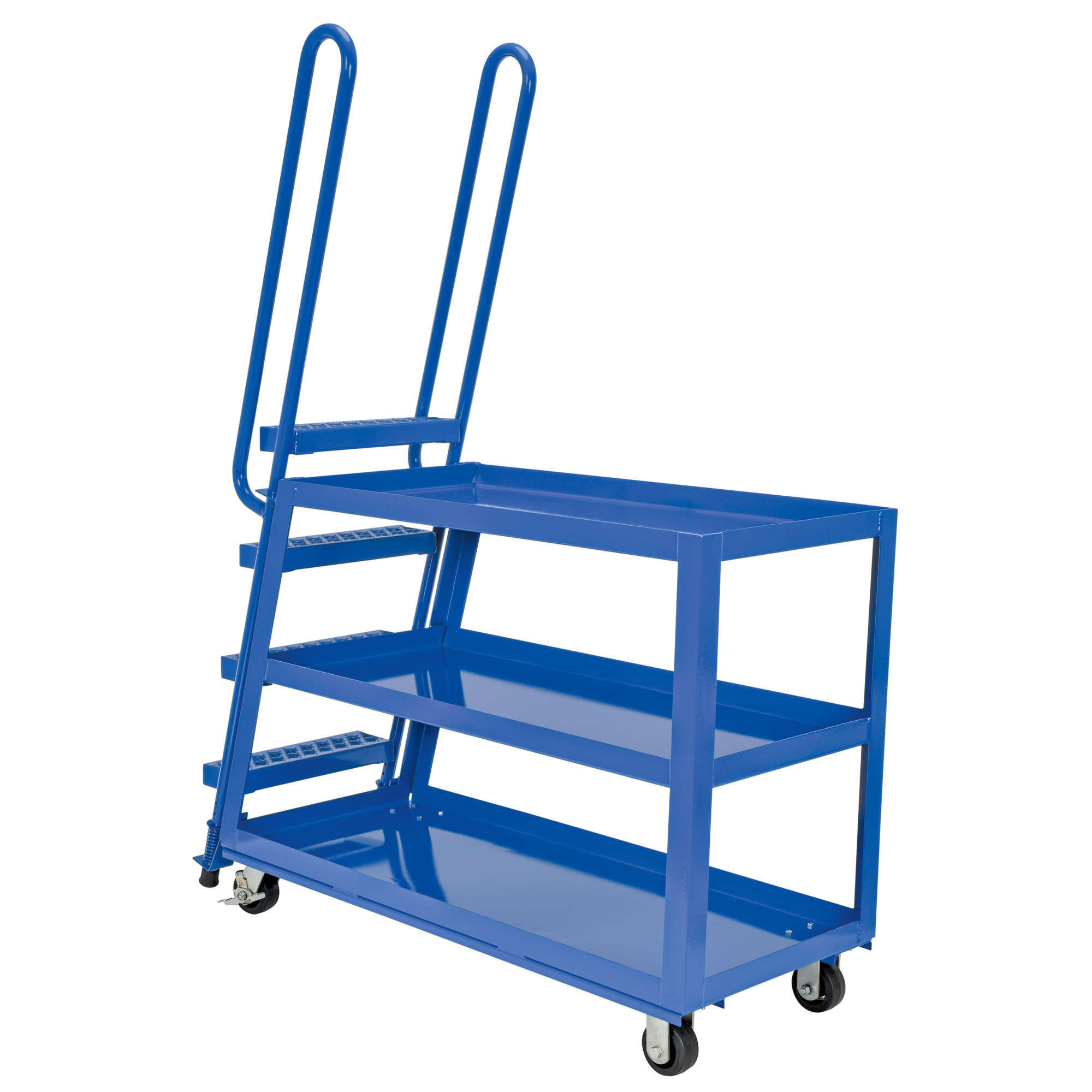 Vestil High-Duty Stock Picker Truck - 3 Shelves, 1000-Lb. Capacity, Mold-On-Rubber Casters, Blue, Model# SPS-HD-2252