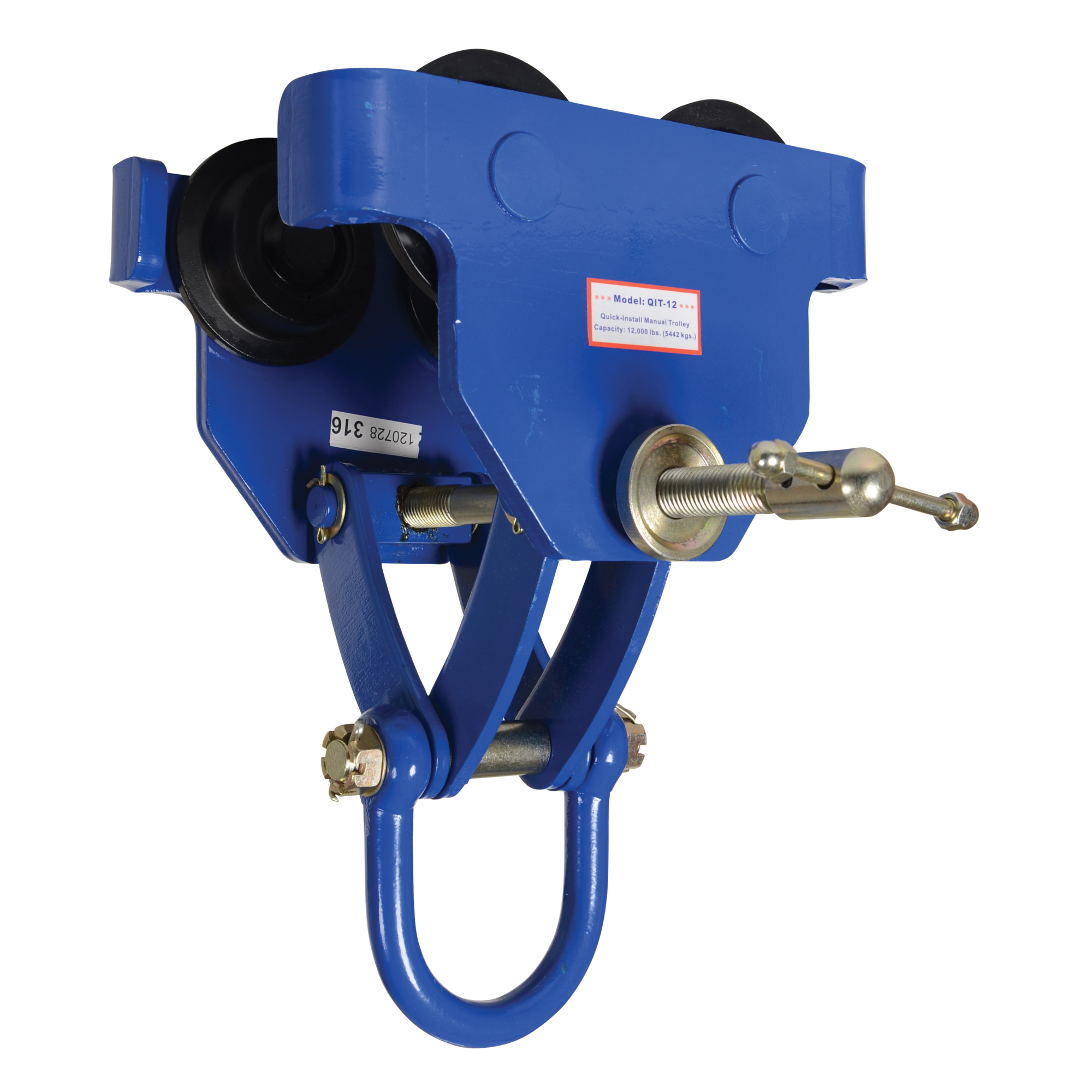 Vestil Quick Install Manual Trolley - 12000-Lb. Capacity, 20.375in. Max Beam Height, Model# QIT-12