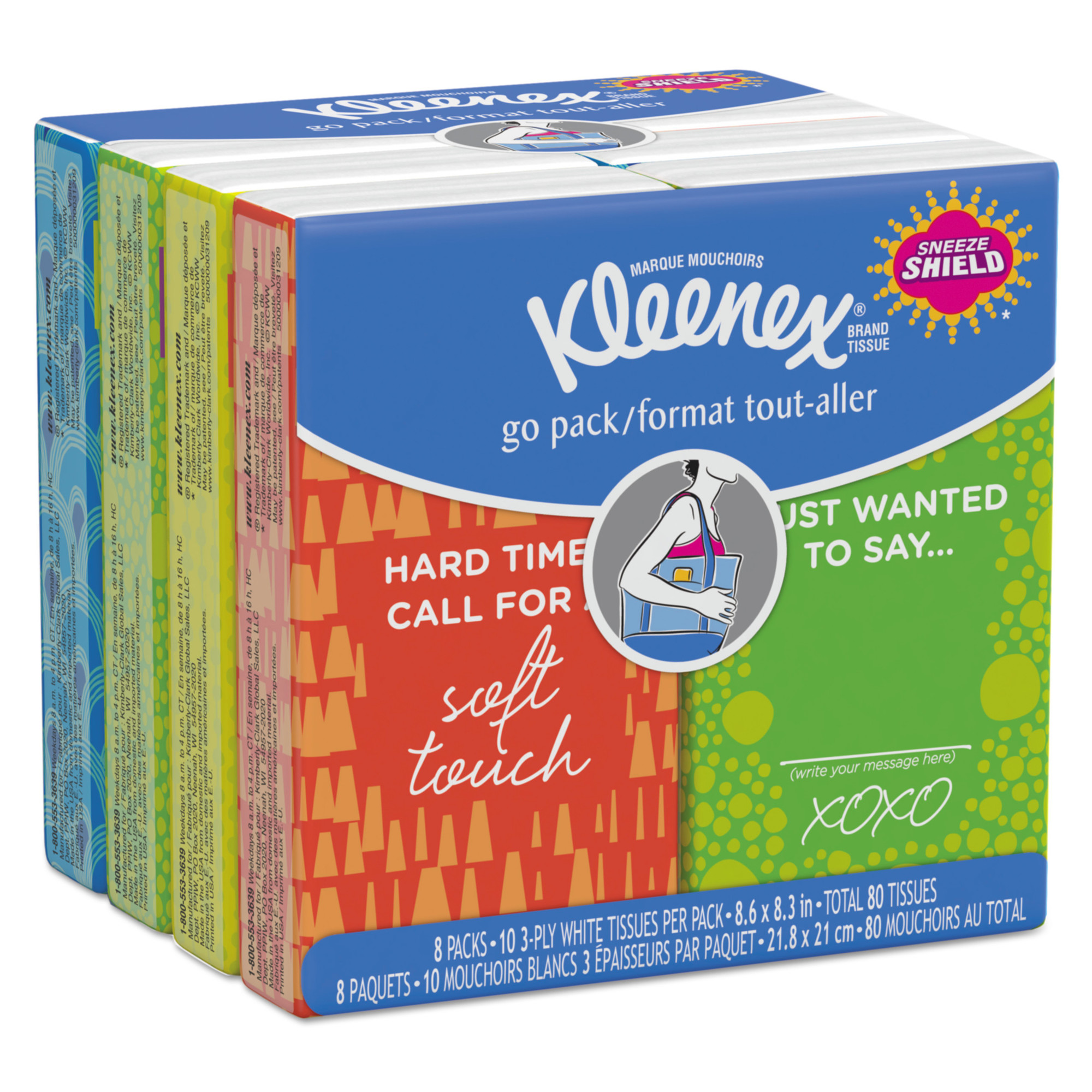 Kleenex Facial Tissues, 8 Pouches/Pack, 12 Packs/Carton, Color Family  White, Product Type Facial Tissue, Model# 46651CT