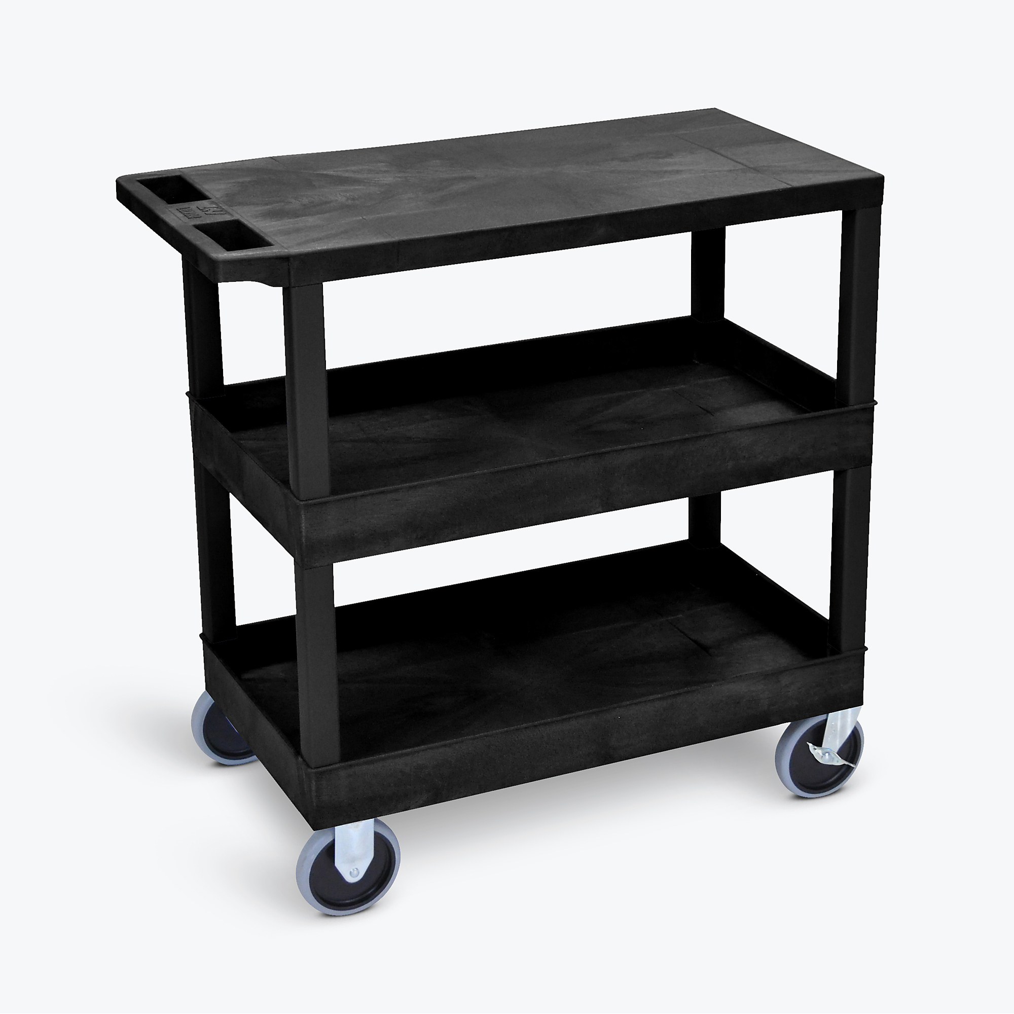 Luxor, 32in.x18in. Utility Cart -2 Tub/1 Flat Shelves - Blk, Total Capacity 500 lb, Shelves (qty.) 3 Material HDPE, Model# EC211HD-B