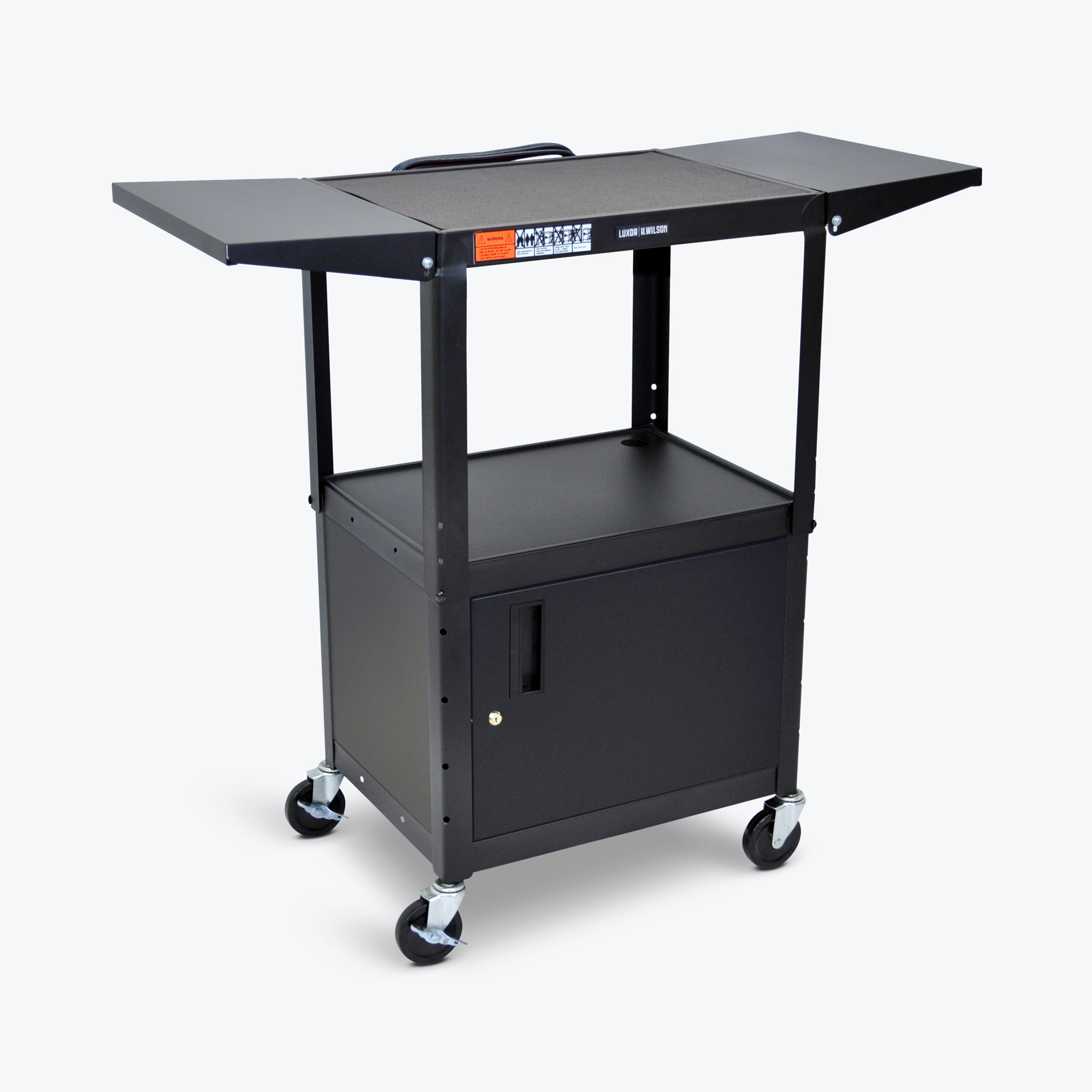Luxor Adj-Height Steel AV Cart - Cabinet/Drop Leaf, Color Black, Material Steel, Shelves (qty.) 2, Model# AVJ42CDL