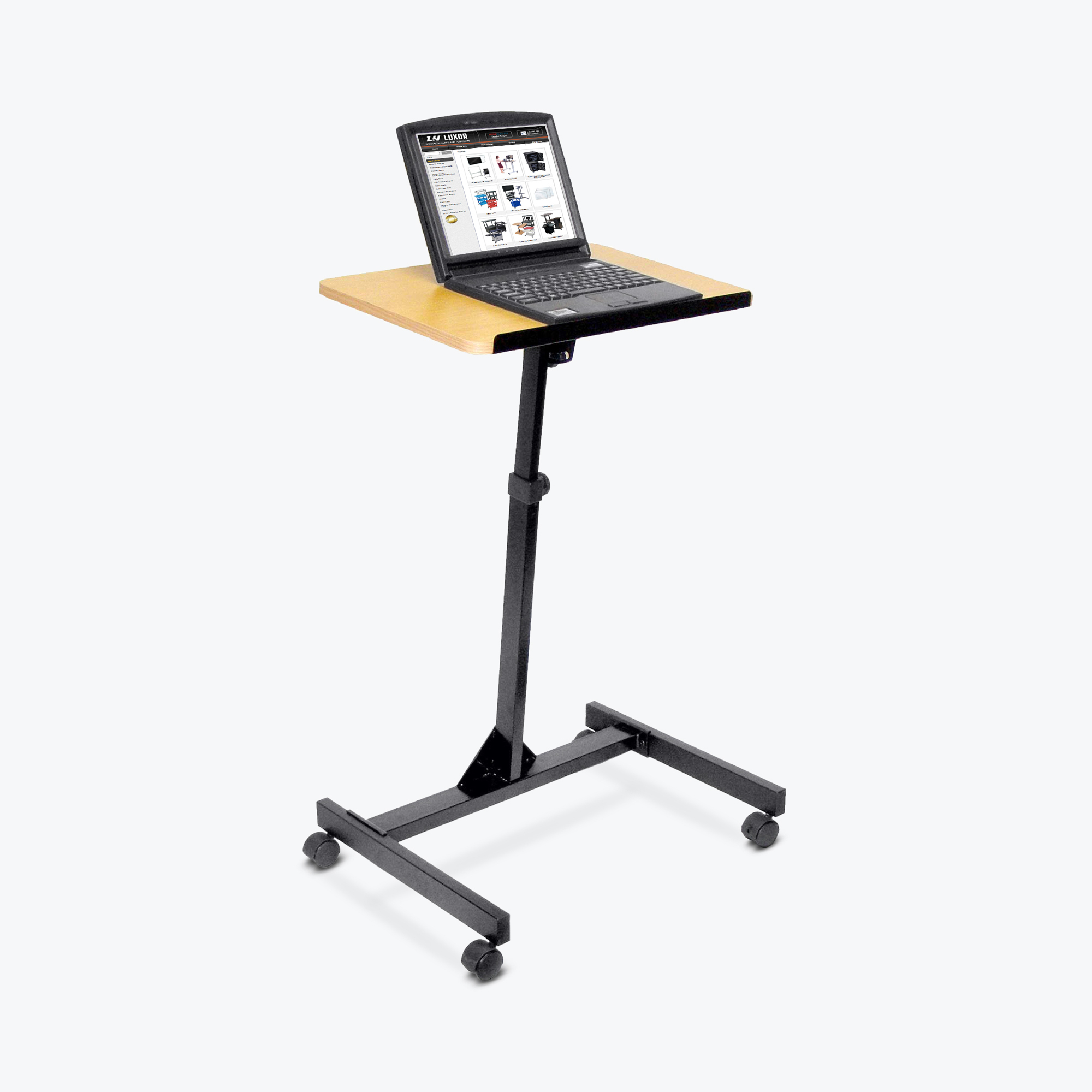 Luxor Height Adjustable Mobile Lectern, Red Oak Top, Model# LX9128