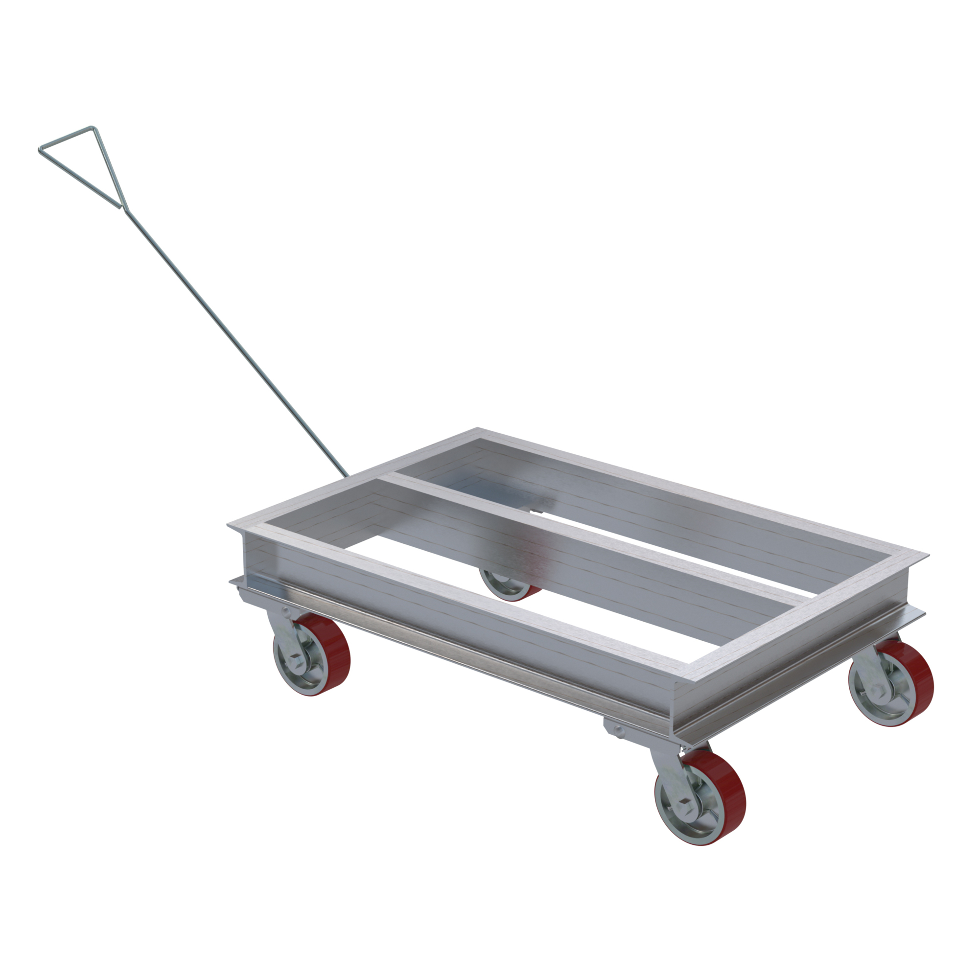 Vestil Aluminum Channel Dolly with Handle 40 In. x 42 In. Deck with Poly-On-Steel Casters 2,000 Lb. Capacity Silver