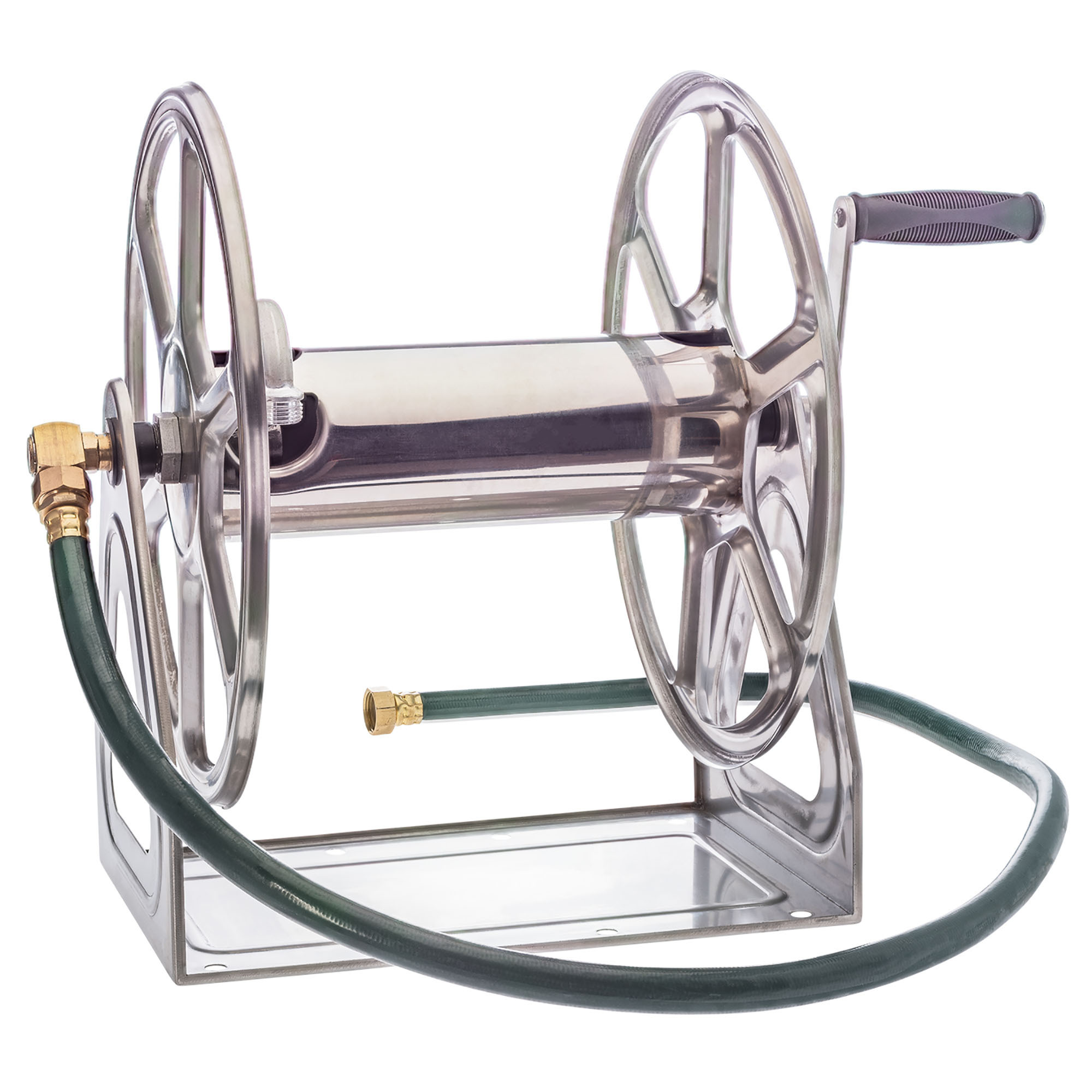 Liberty Garden Products, Dual Wall/Floor Mounted Hose Reel, Hose Length Capacity 200 ft, Frame Material Stainless Steel, Color Silver, Model# 709-S2