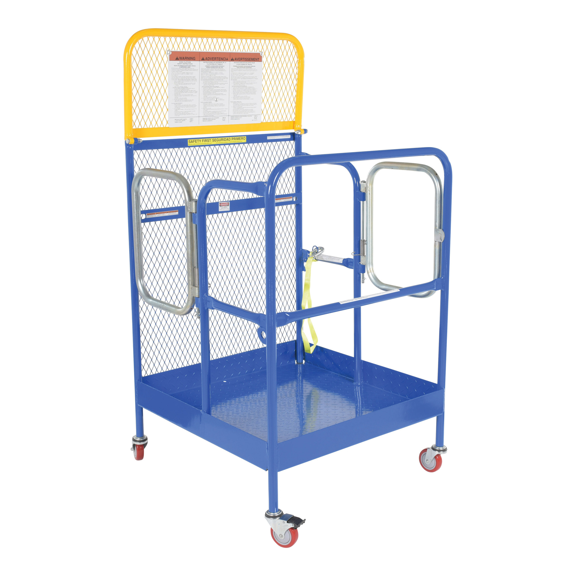Vestil Steel Work Platform With 2 Door Entry and Poly Casters 36 In. x 36 In. 1,000 Lb. Capacity Blue