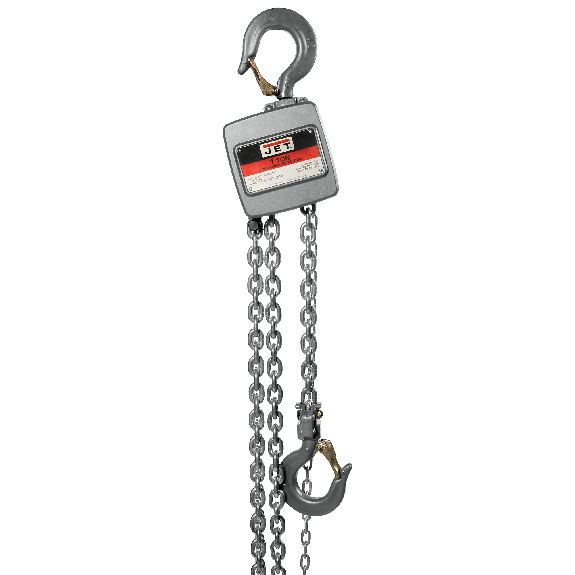 Jet, AL-100 Aluminum Manual Chain Hoist, Capacity 4000 lb, Lift Height 60 ft, Model# AL100-200-60