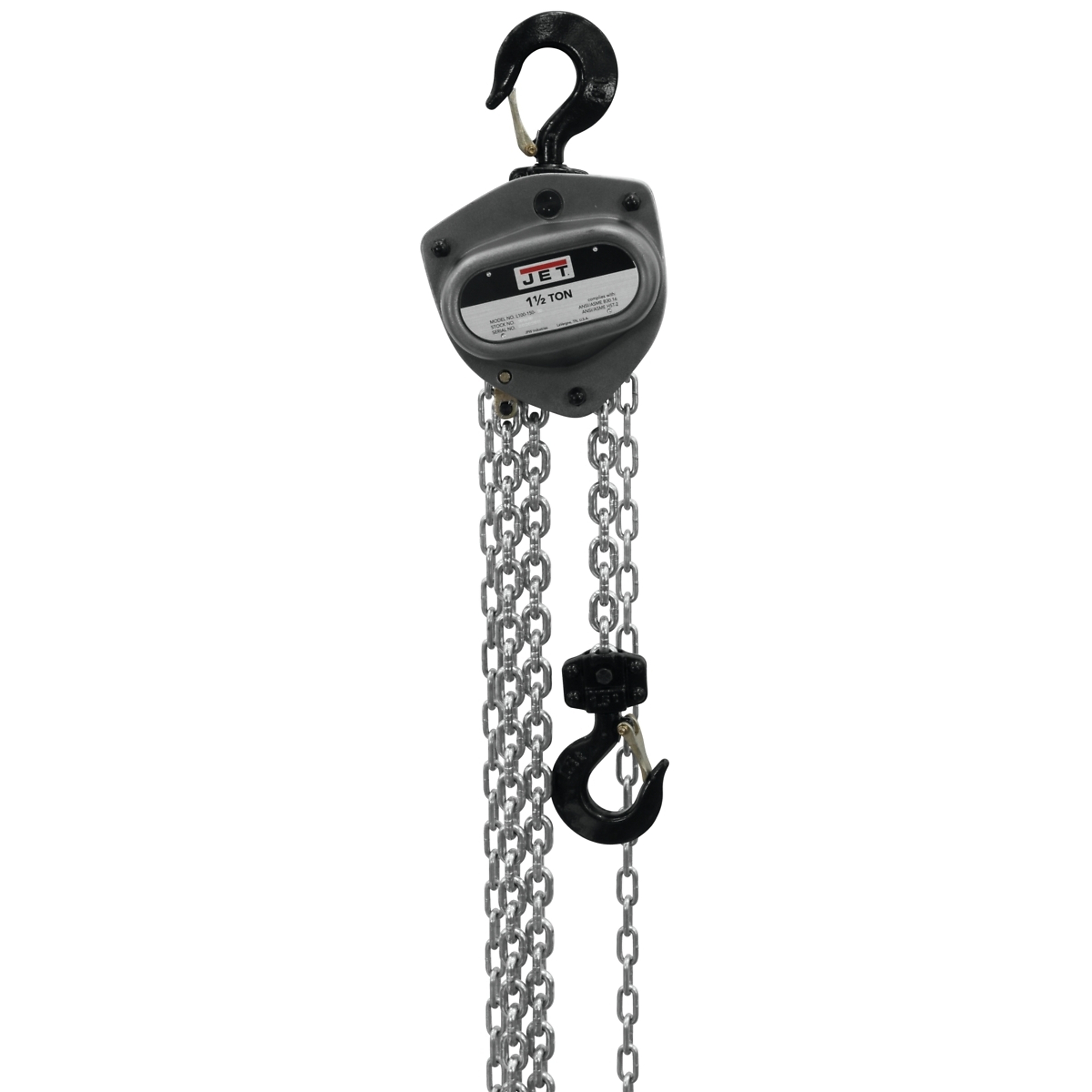 Jet, L100 Manual Chain Hoist, Capacity 3000 lb, Lift Height 100 ft, Model# L100-150WO-10
