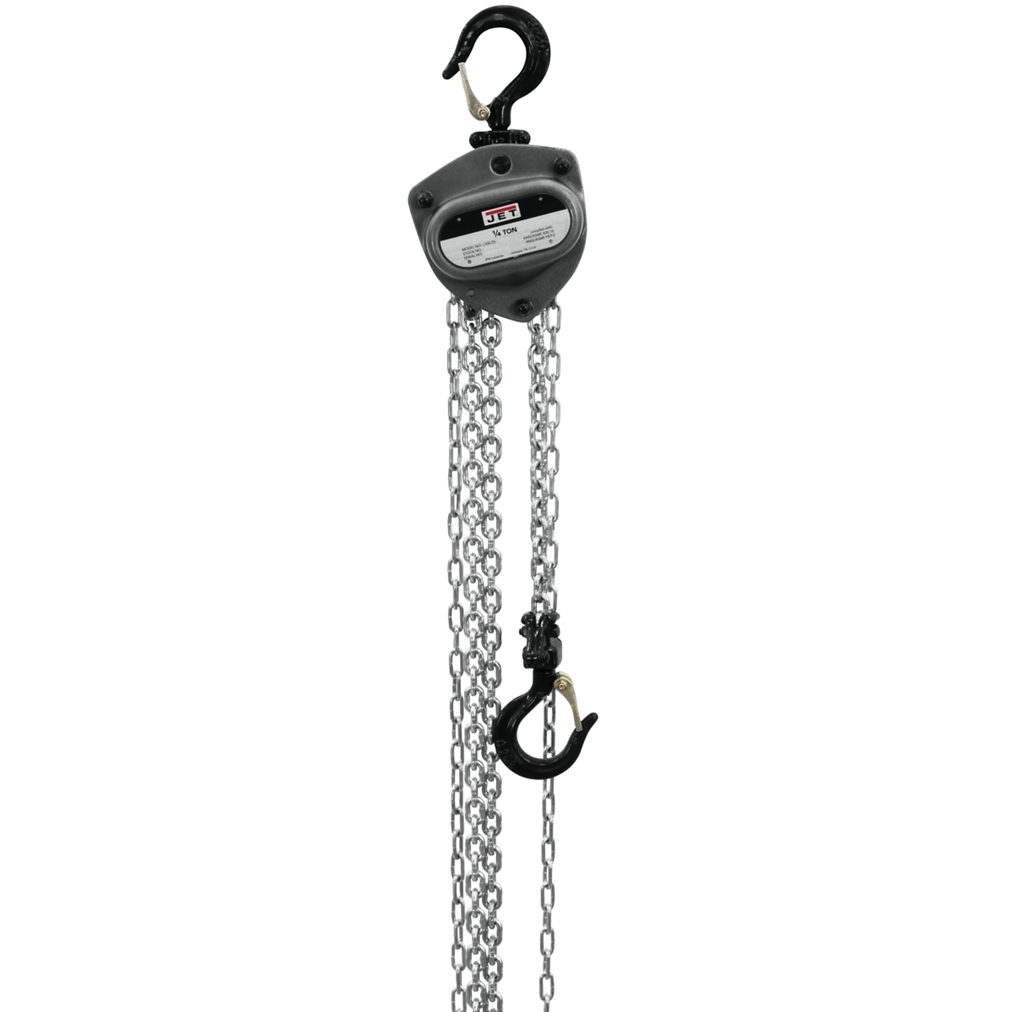 Jet, L100 Manual Chain Hoist, Capacity 500 lb, Lift Height 40 ft, Model# L100-250WO-40