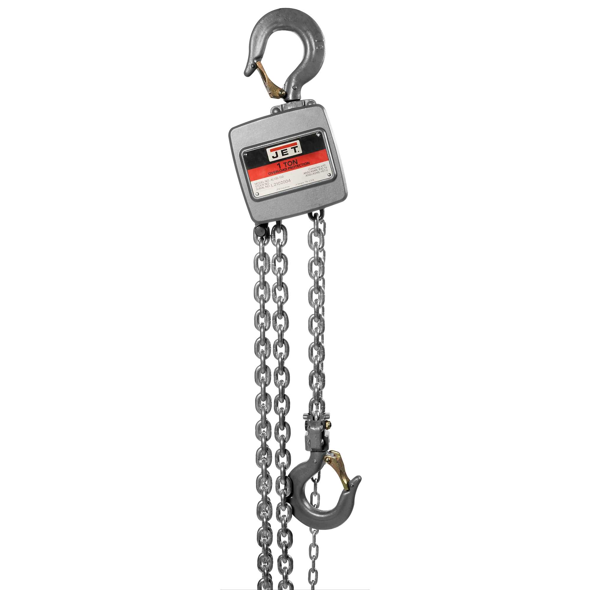 Jet, AL-100 Aluminum Manual Chain Hoist, Capacity 3000 lb, Lift Height ...