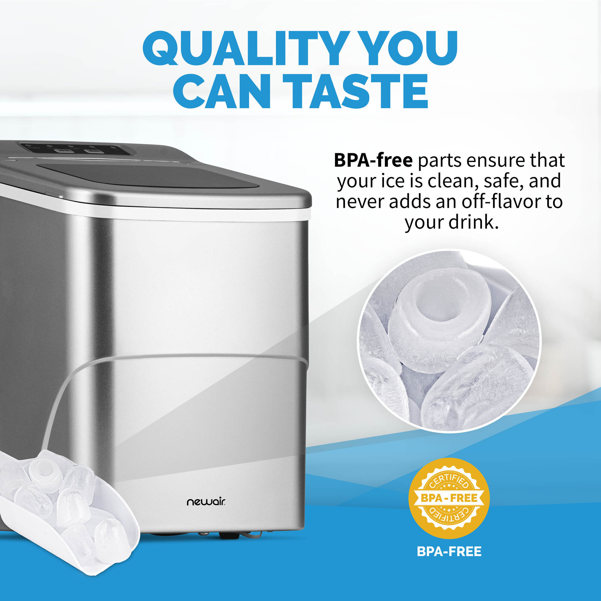 Never Ending Ice Newair Countertop Ice Maker, 50 lbs. of Ice a Day, 3 Ice  Sizes and Easy to Clean BPA-Free Parts