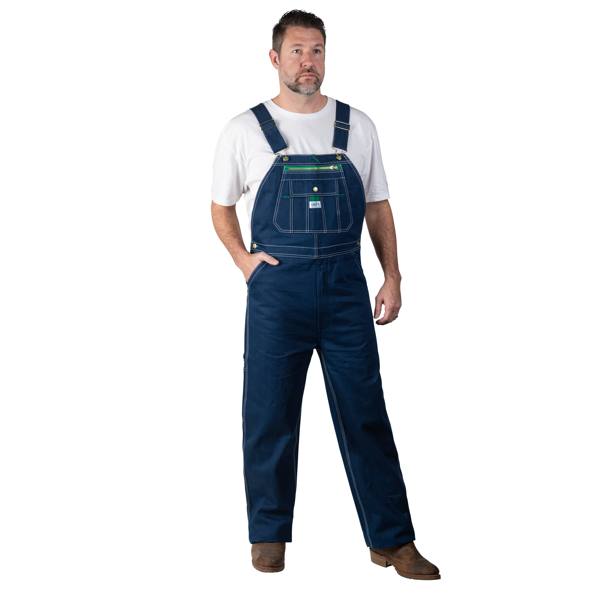 Walls Liberty, Rigid Denim Bib Overalls, Denim Blue, Size 58 x 32