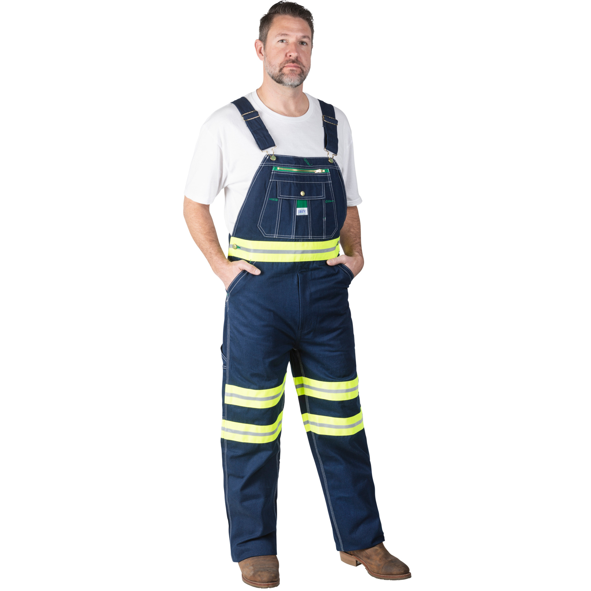 Walls Liberty Denim Bib with Hi-Vis tape, DB Yellow Tape