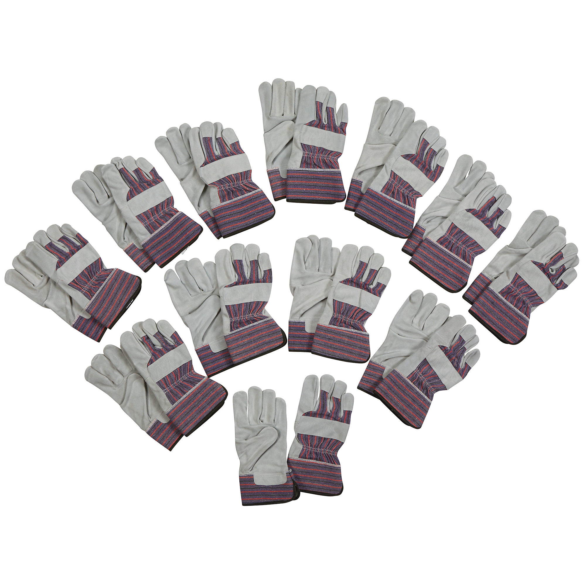 Ironton Work Gloves with Split Cowhide Palm, 12 Pairs, Gray, One Size